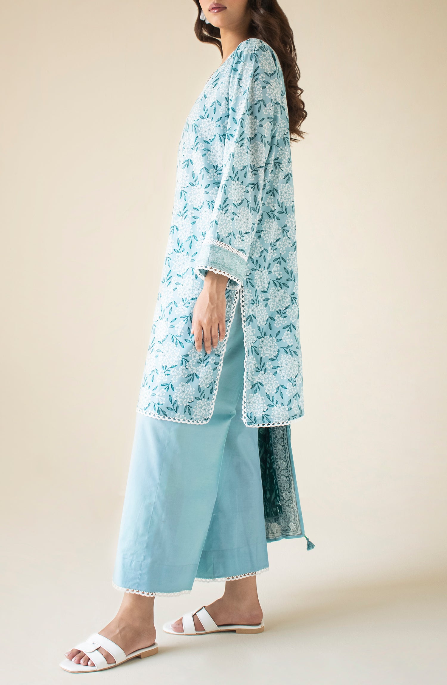 Unstitched 3 Piece Printed Cambric Shirt , Cambric Pant and Cambric Dupatta (OTL-24-122/U SKY BLUE)