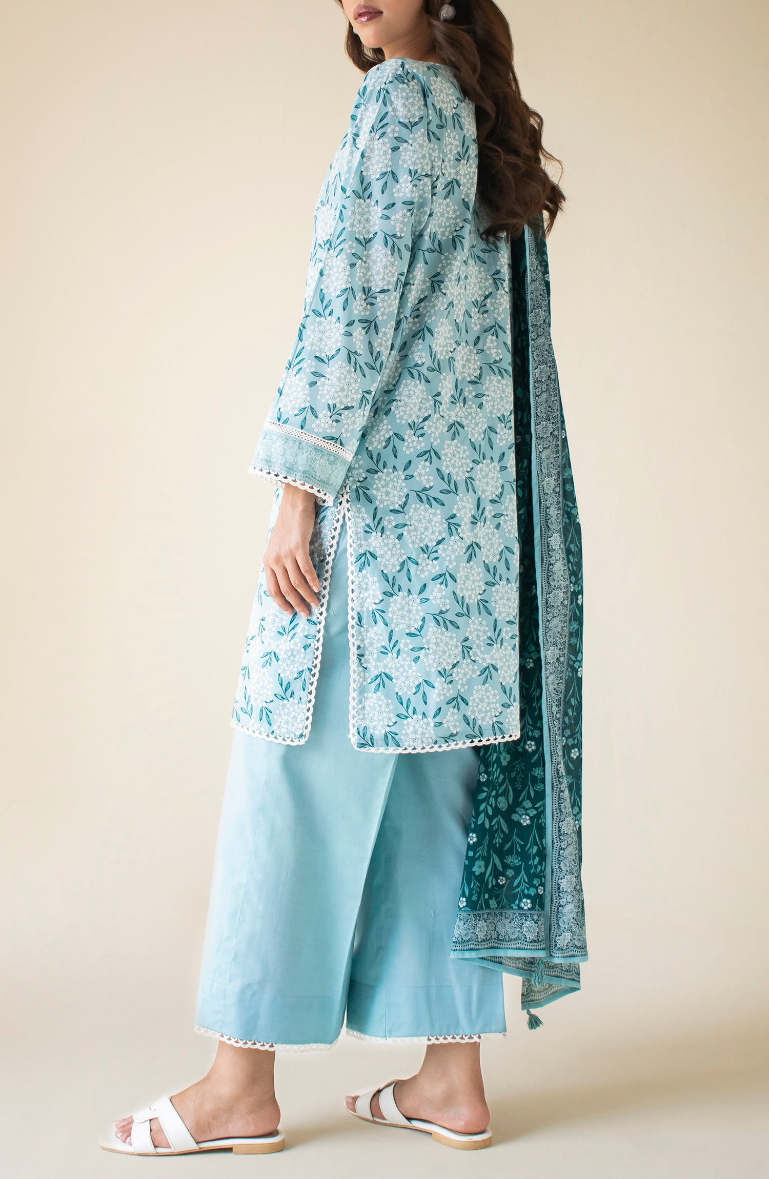 Unstitched 3 Piece Printed Cambric Shirt , Cambric Pant and Cambric Dupatta (OTL-24-122/U SKY BLUE)