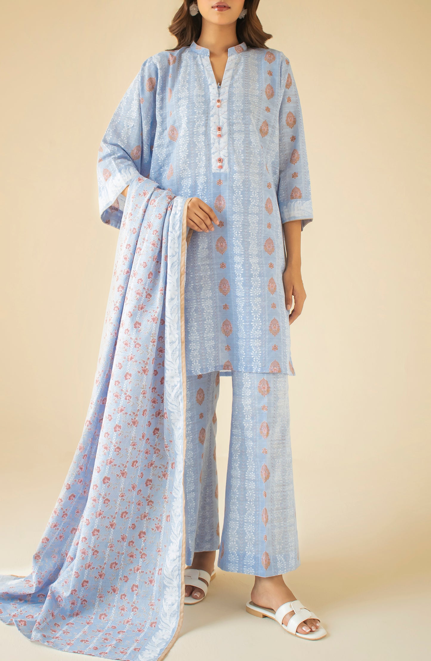 OTL-24-401/U SKY BLUE KHADDAR Women UNSTITCHED SHIRT DUPATTA PANTS