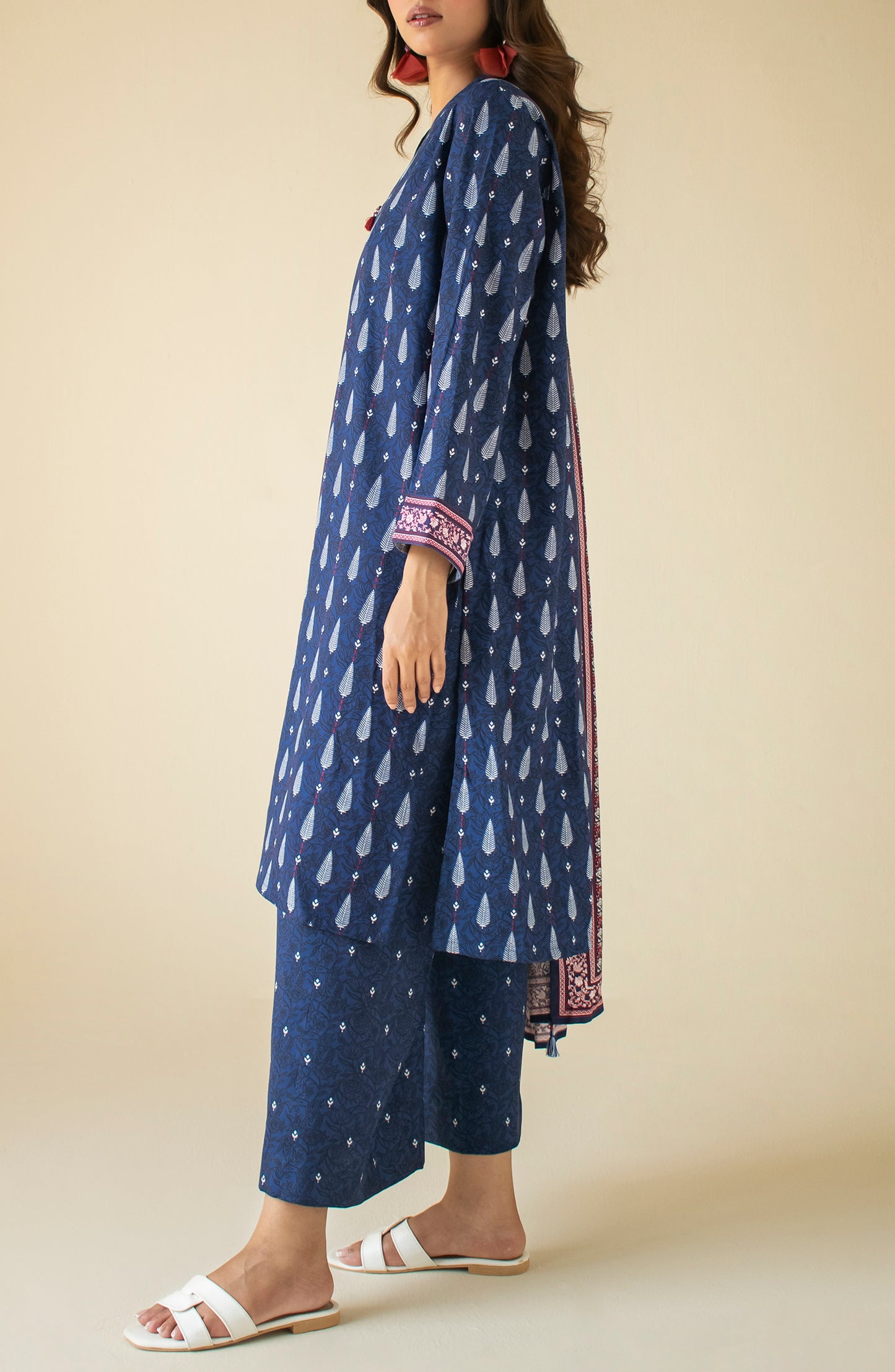 OTL-24-454/U BLUE LINEN Women UNSTITCHED SHIRT DUPATTA PANTS