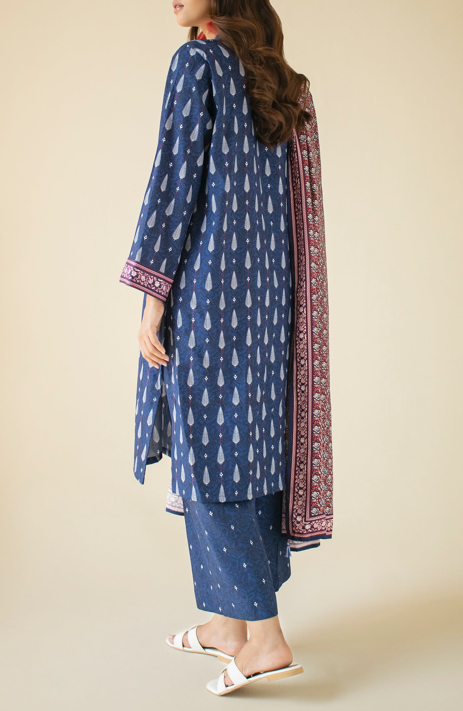 OTL-24-454/U BLUE LINEN Women UNSTITCHED SHIRT DUPATTA PANTS