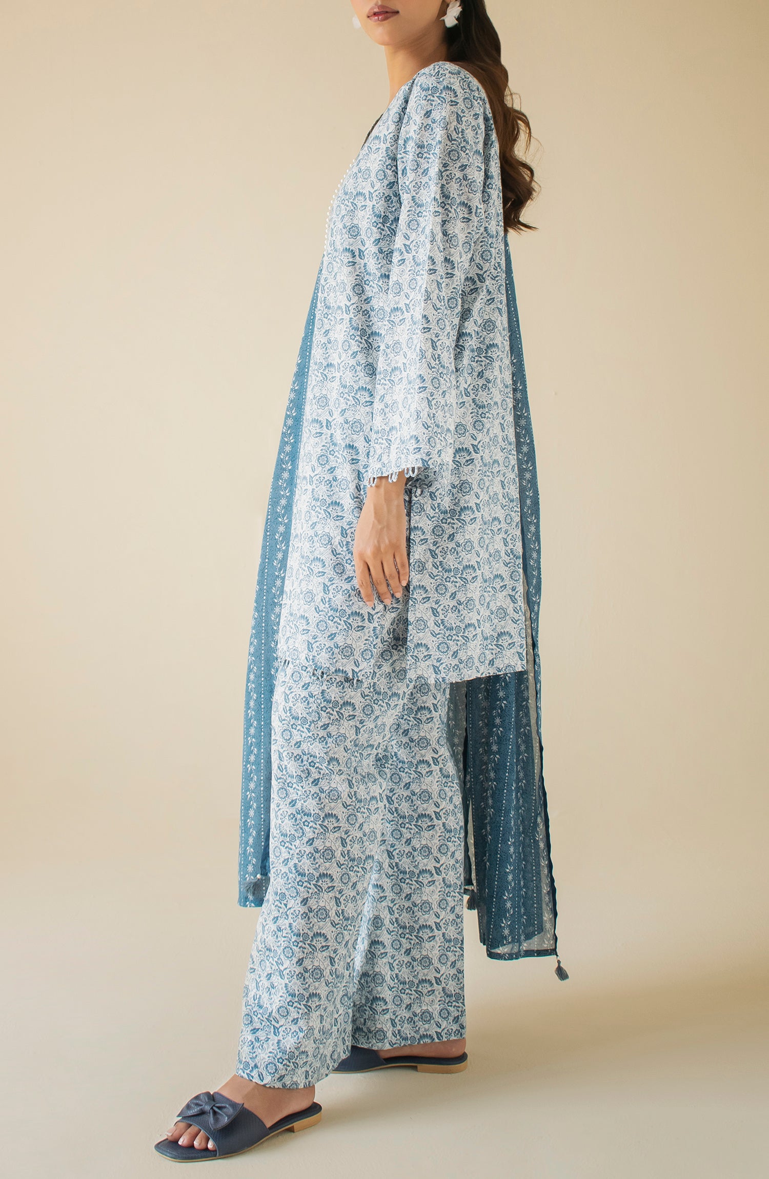 Unstitched 3 Piece Cambric Shirt , Cambric Pant and Cambric Dupatta (OTL-24-373/U TEAL)