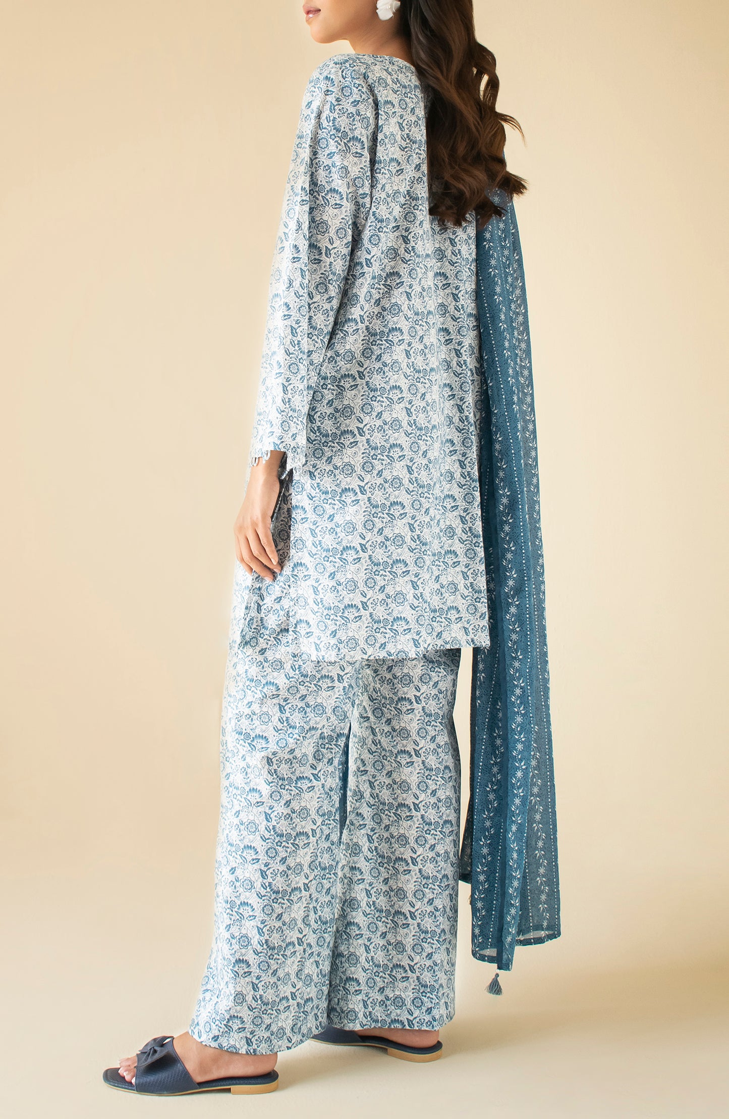 Unstitched 3 Piece Cambric Shirt , Cambric Pant and Cambric Dupatta (OTL-24-373/U TEAL)