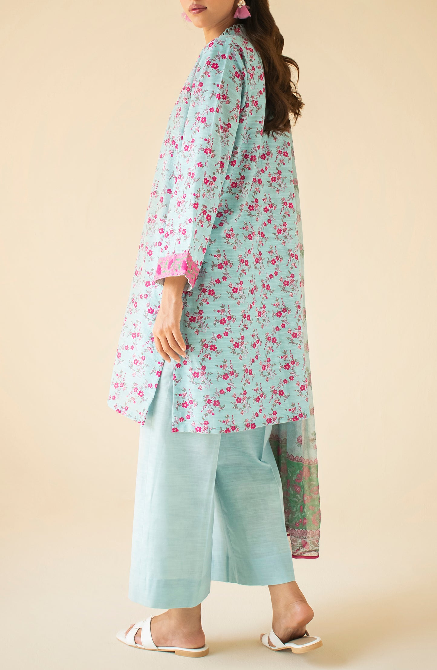 Unstitched 3 Piece Printed Khaddar Shirt , Khaddar Pant and KETONIC Dupatta (OTL-24-109/U SKY BLUE)