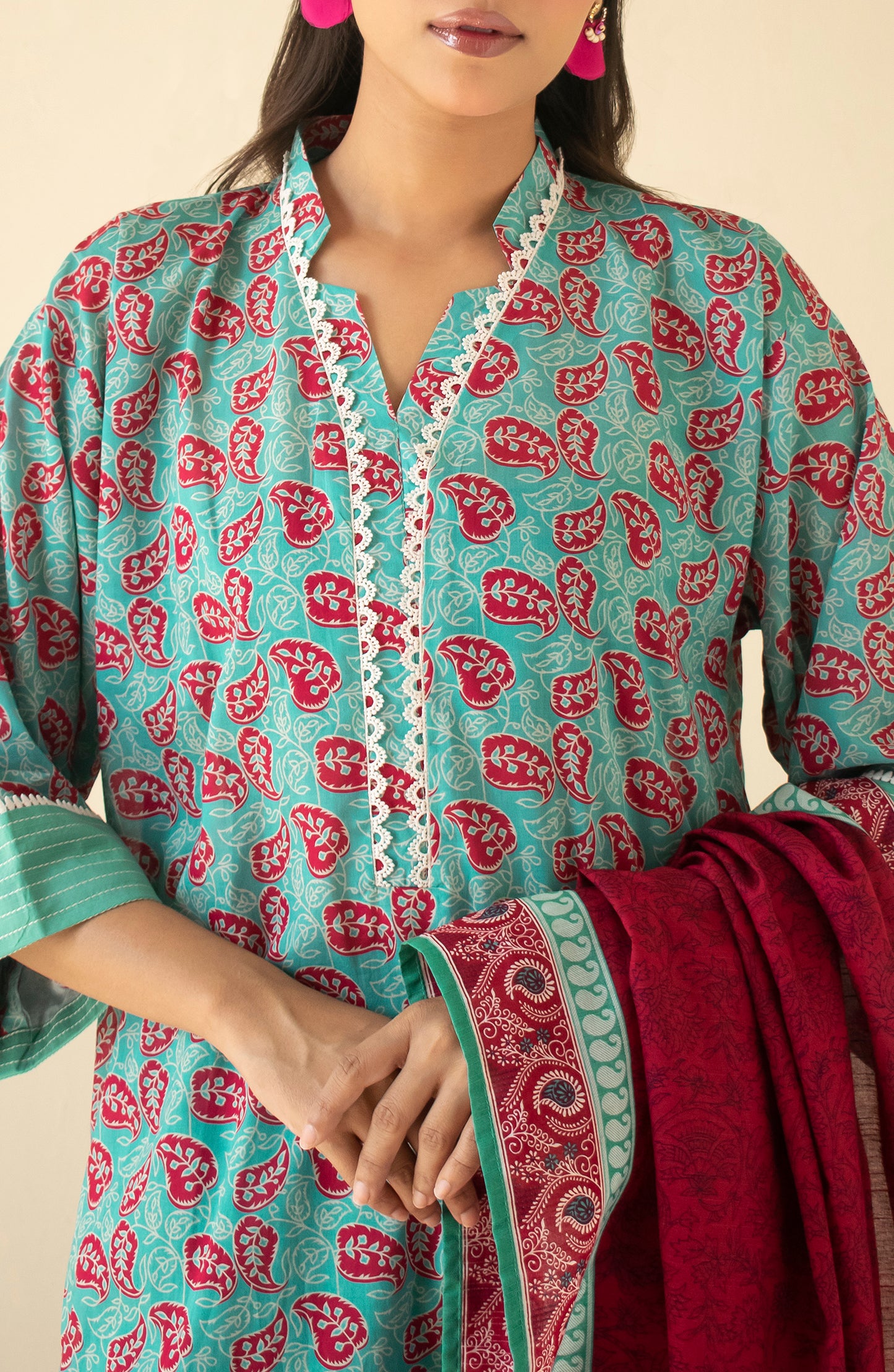 Unstitched 3 Piece Printed Light Khaddar Shirt , Light Khaddar Pant and Light Khaddar Dupatta (OTL-24-319/U SEA GREEN)