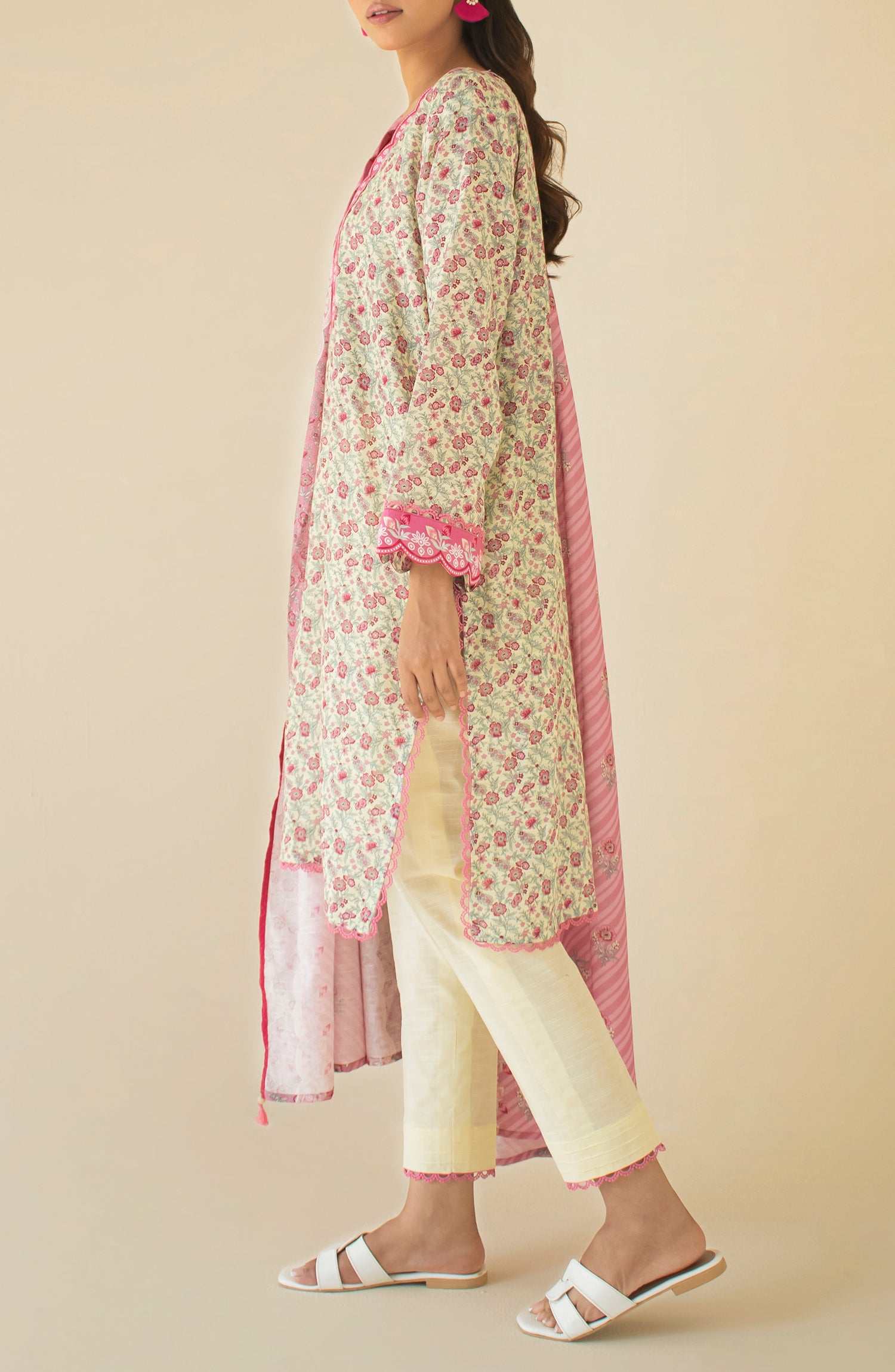 Unstitched 3 Piece Printed Light Khaddar Shirt , Cambric Pant and Light Khaddar Dupatta (OTL-24-299/U BEIGE)