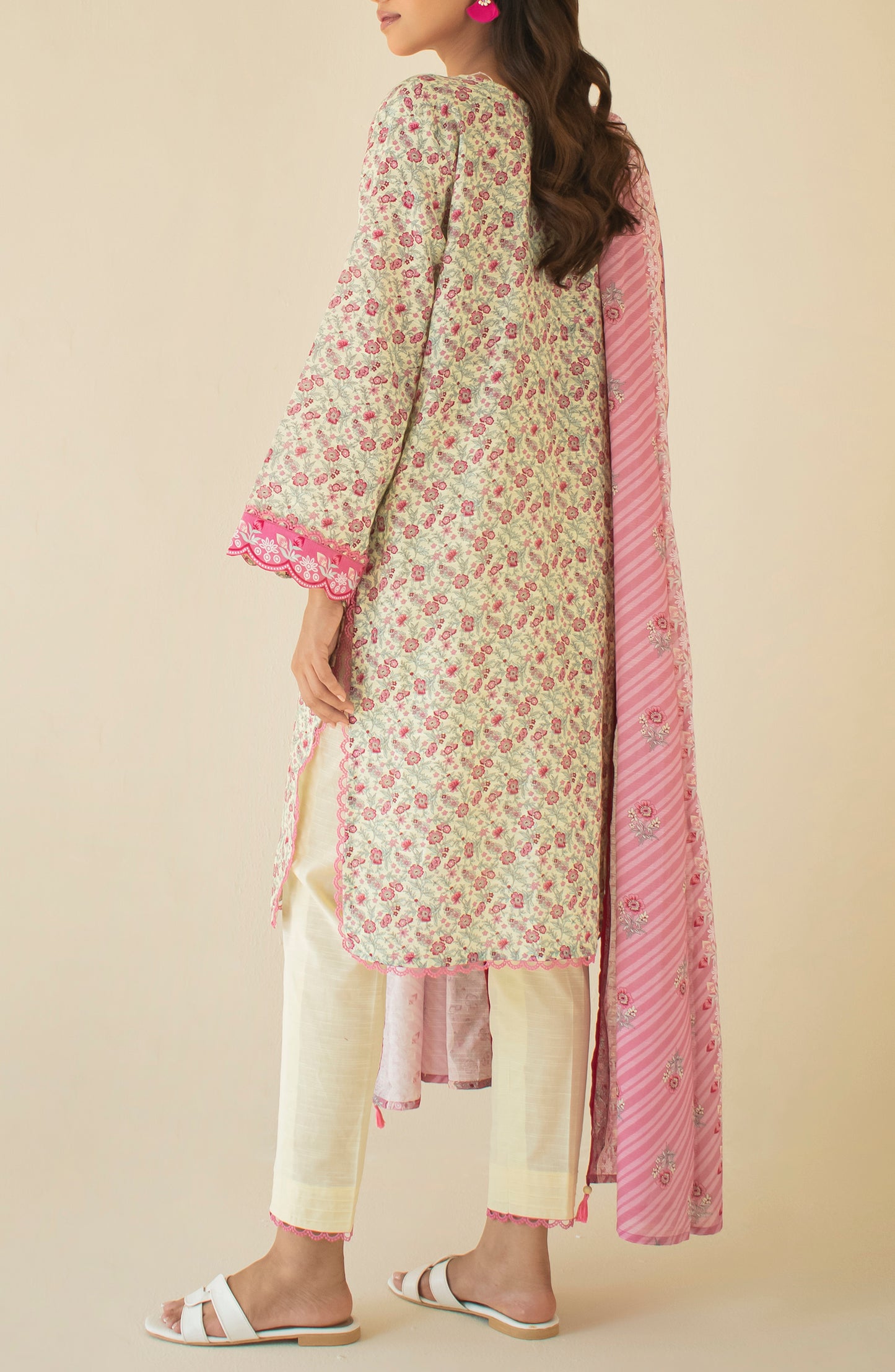 Unstitched 3 Piece Printed Light Khaddar Shirt , Cambric Pant and Light Khaddar Dupatta (OTL-24-299/U BEIGE)