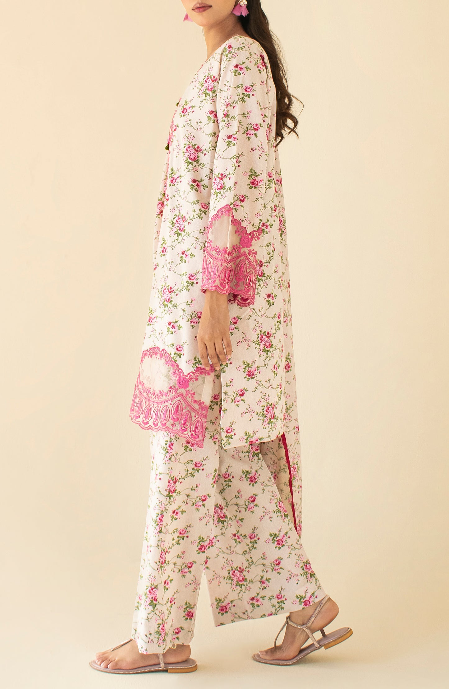 Unstitched 3 Piece Printed Embroidered Karandi Shirt , Karandi Pant and Karandi Dupatta (OTL-24-478/U BEIGE)