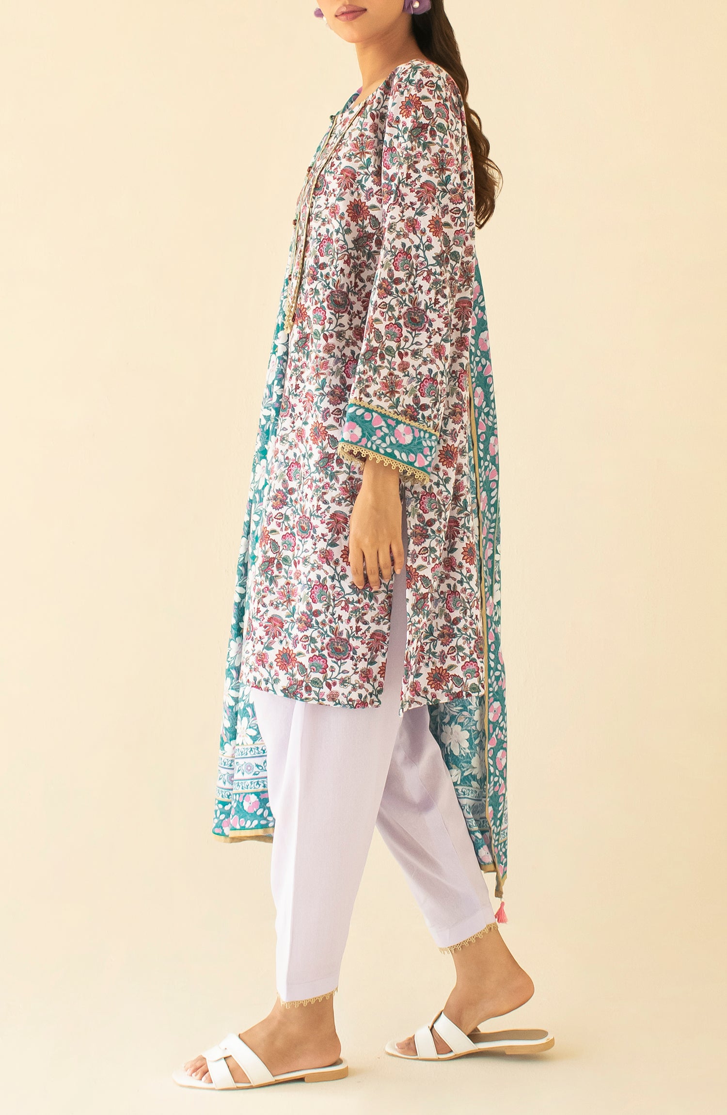 Unstitched 3 Piece Printed Karandi Shirt , Karandi Pant and Karandi Dupatta (OTL-24-364/U LILAC)