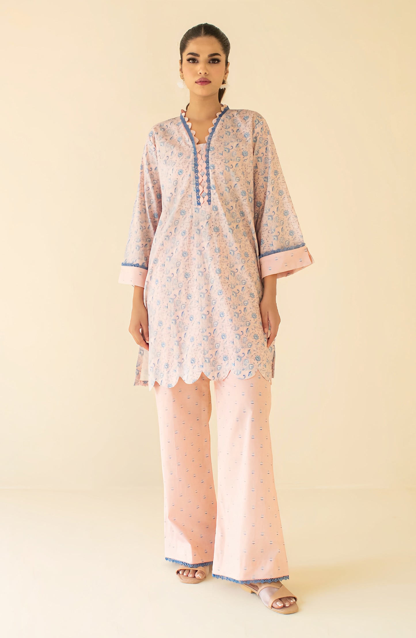 Stitched 2 Piece Printed Cotton Viscose Shirt and Cotton Viscose Pant  (WRCV24S-2002/S PINK)