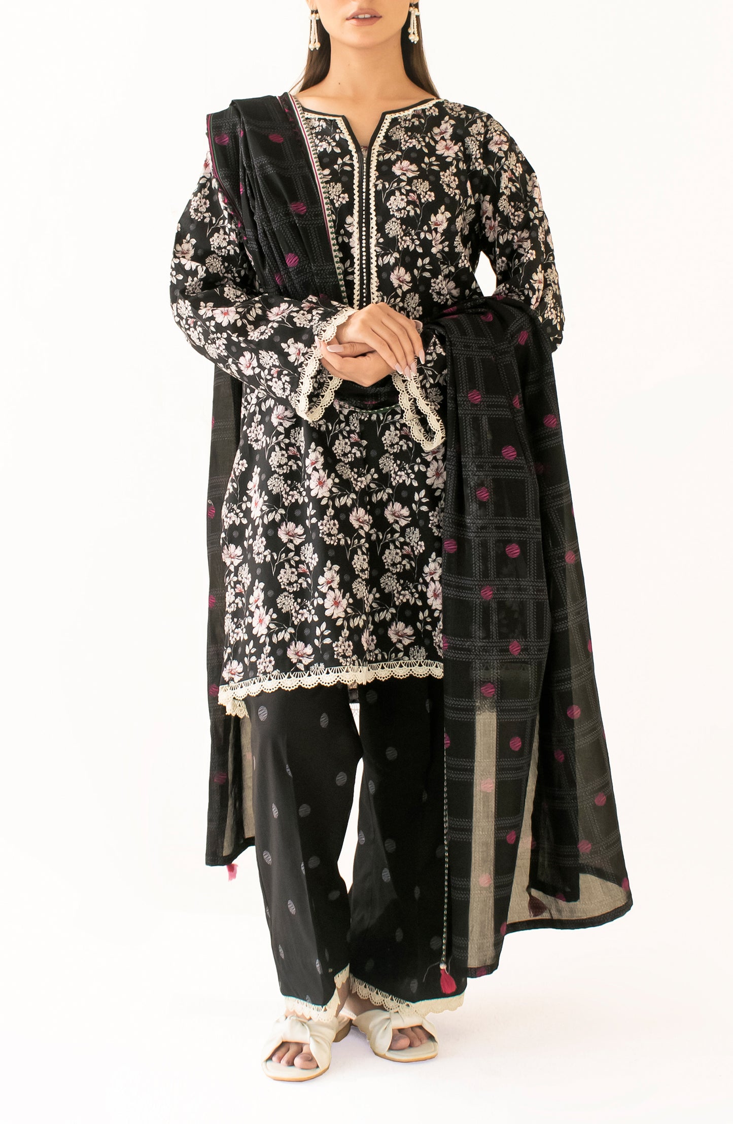 Unstitched Shirt & Dupatta with Plain Trouser - OTL-24-391