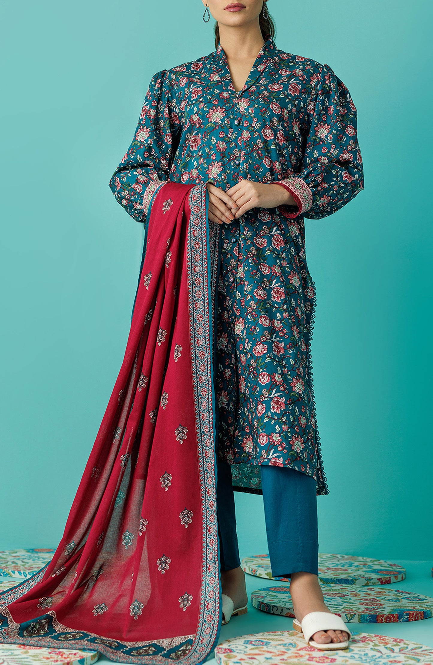 OTL-24-079/U TEAL LAWN Women UNSTITCHED SHIRT DUPATTA PANTS