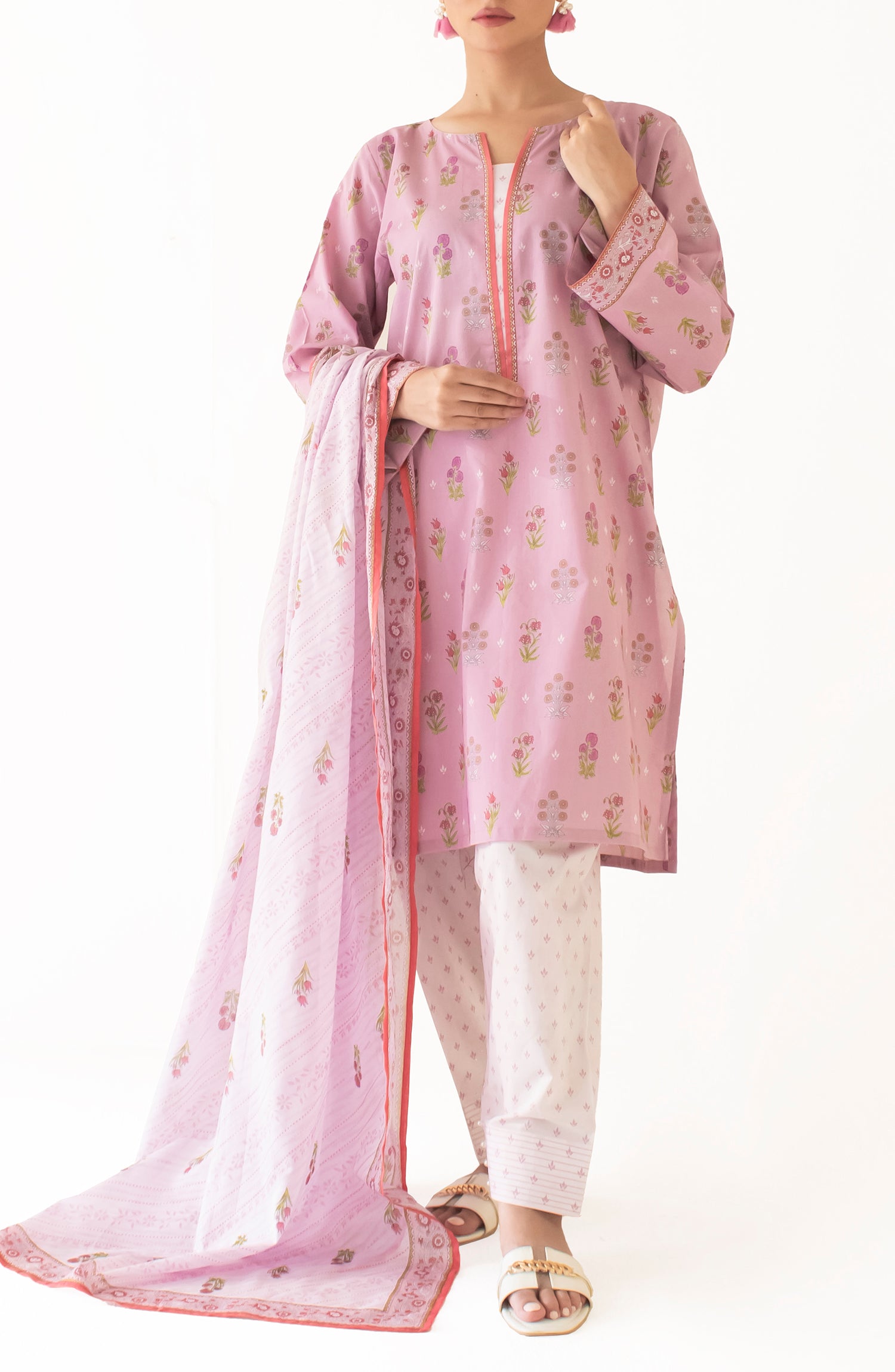 Unstitched Shirt & Dupatta with Printed Trouser - OTL-24-472