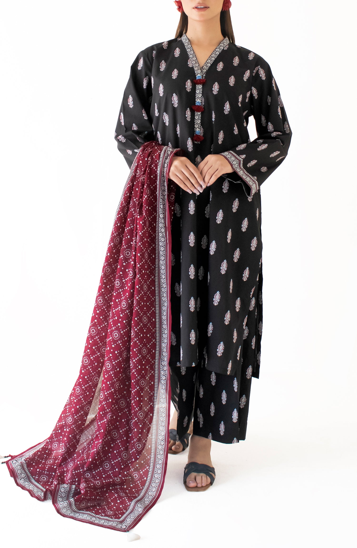 Unstitched Shirt & Dupatta with Printed Trouser - OTL-24-400