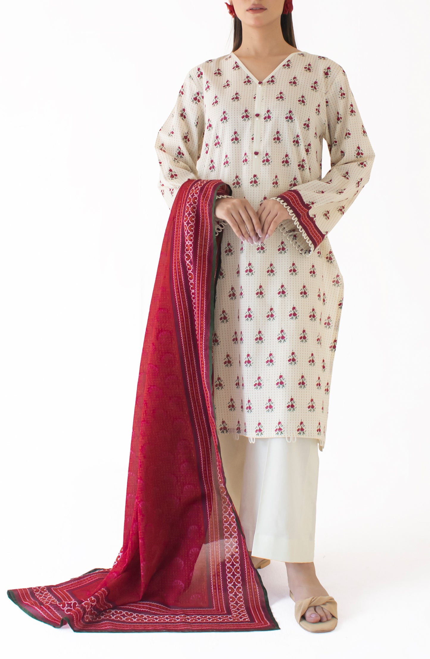 Unstitched Shirt & Dupatta with Plain Trouser - OTL-24-402