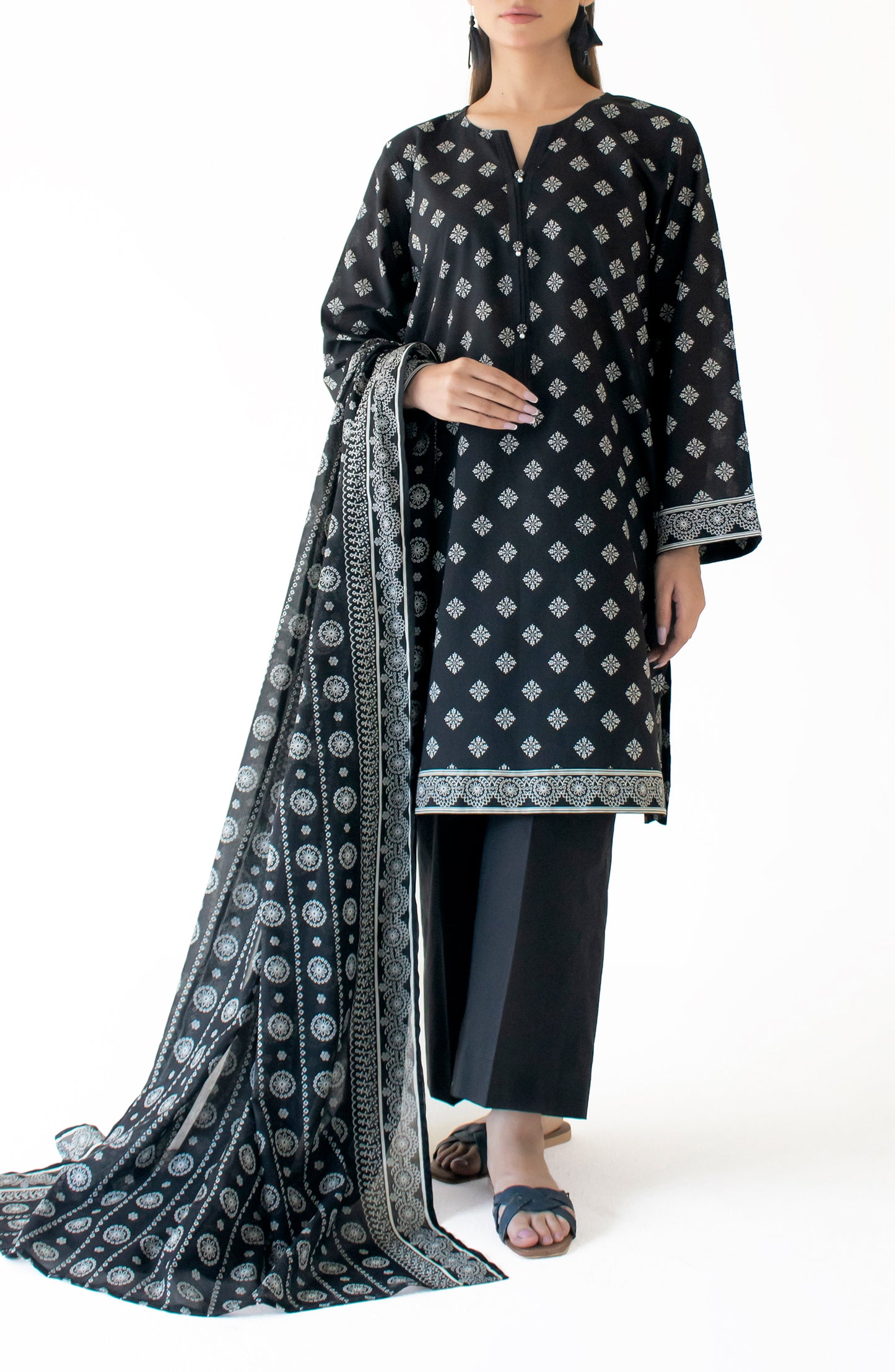 Unstitched Shirt & Dupatta with Plain Trouser - OTL-24-328