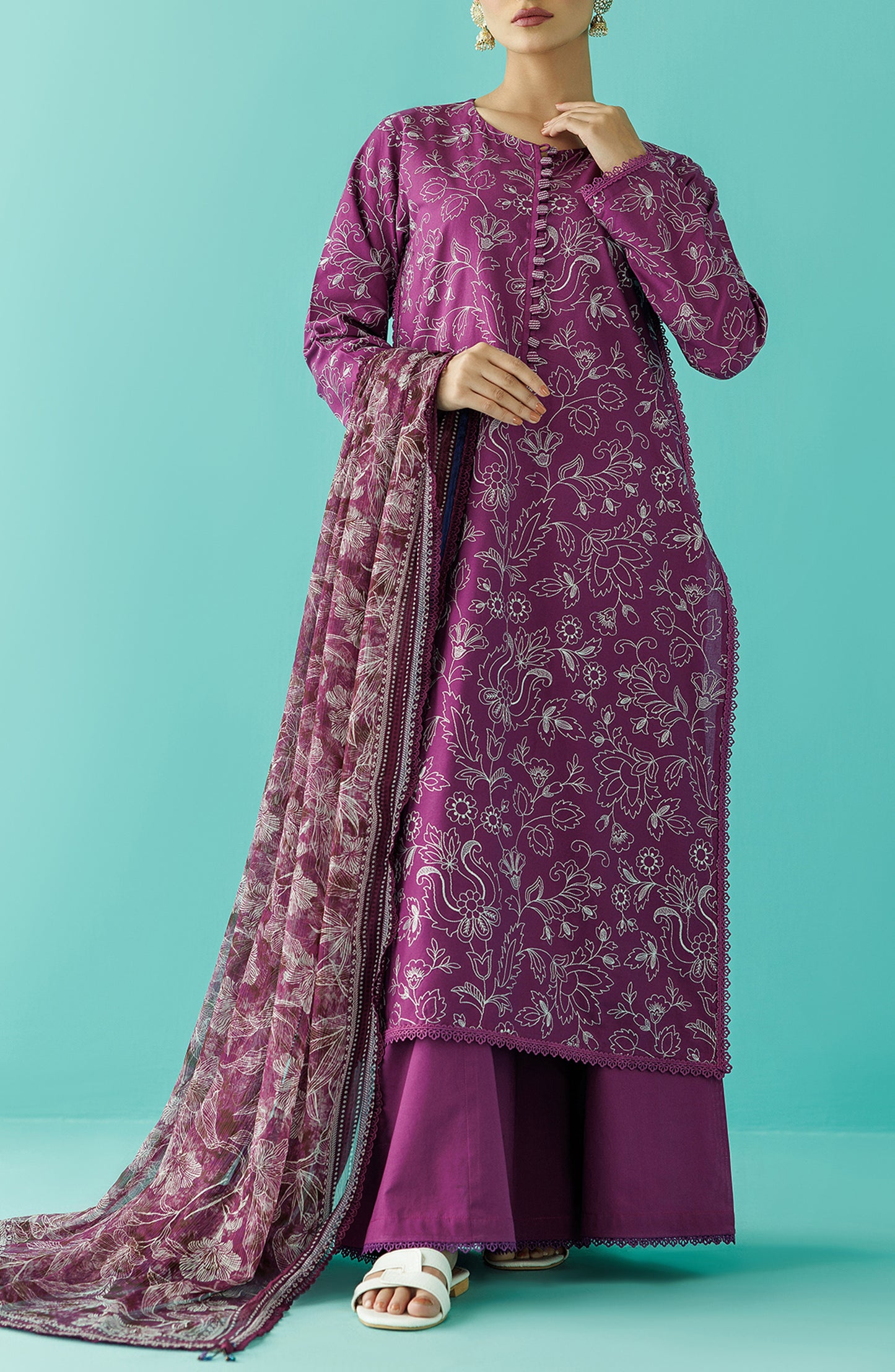 OTL-24-032/U DARK PURPLE LAWN Women UNSTITCHED SHIRT DUPATTA PANTS