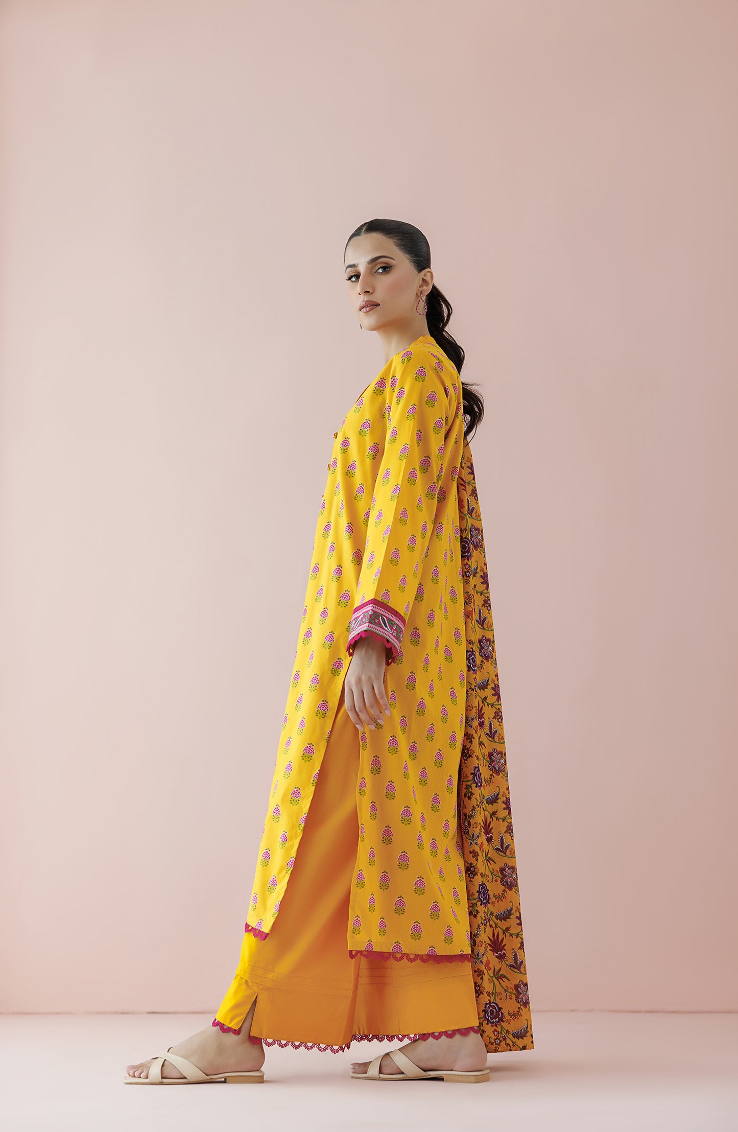 Unstitched 3 Piece Printed Lawn Shirt , Cambric Pant and Lawn Dupatta (OTL-24-172/U YELLOW)