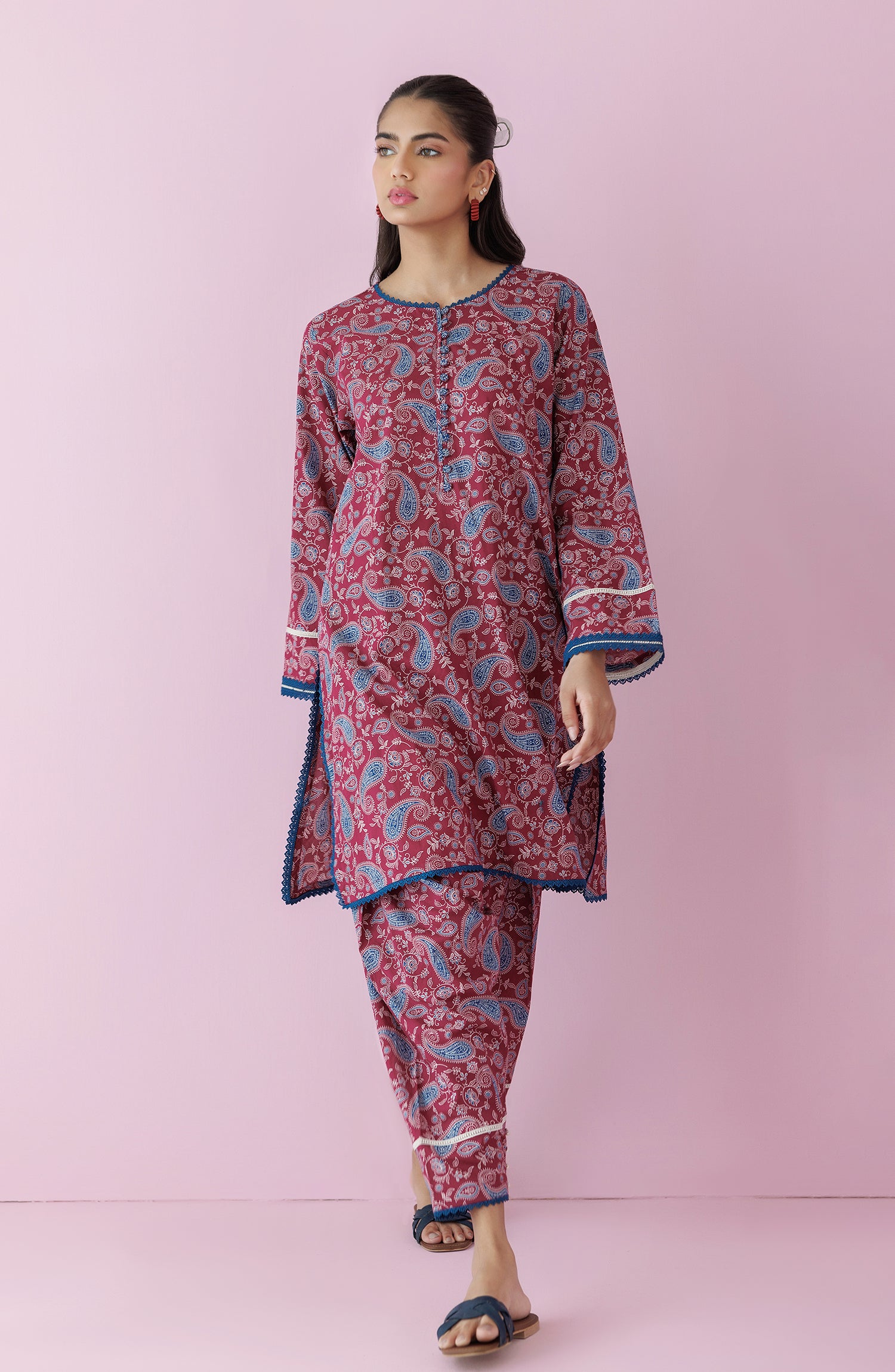 Stitched 2 Piece Printed Lawn Shirt and Cambric Pant  (NRDS-24-043/S PINK)