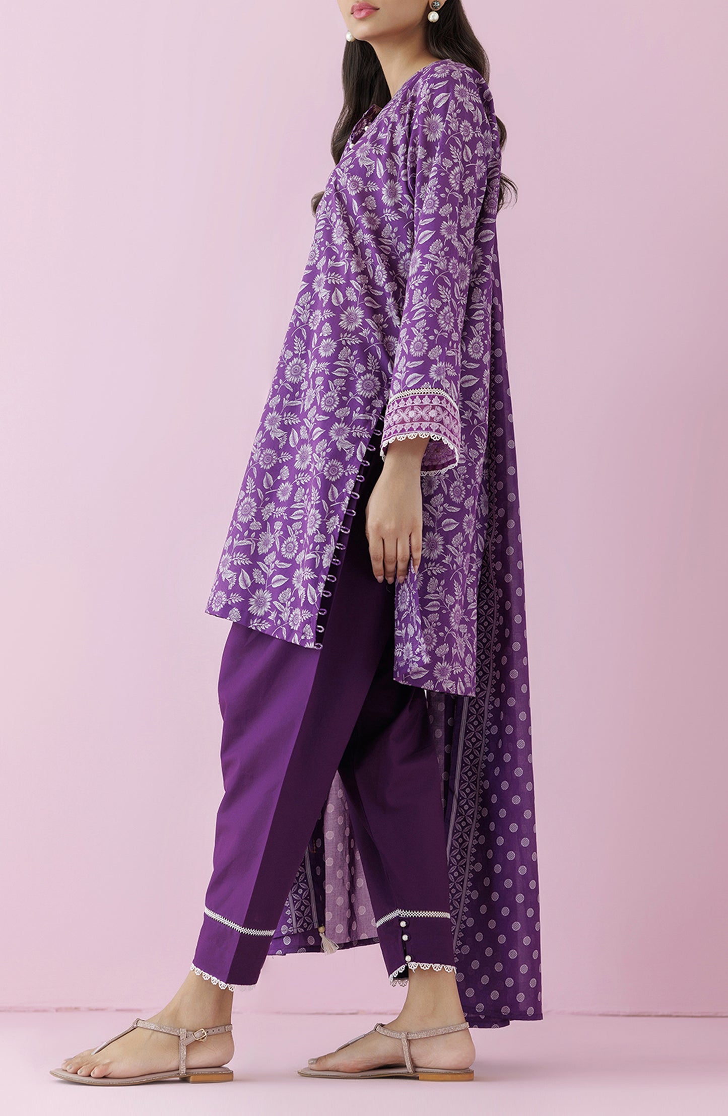 Stitched 3 Piece Premium Embroidered Casual Lawn Shirt , Cambric Pant and Lawn Dupatta (OTL-24-231/S PURPLE)