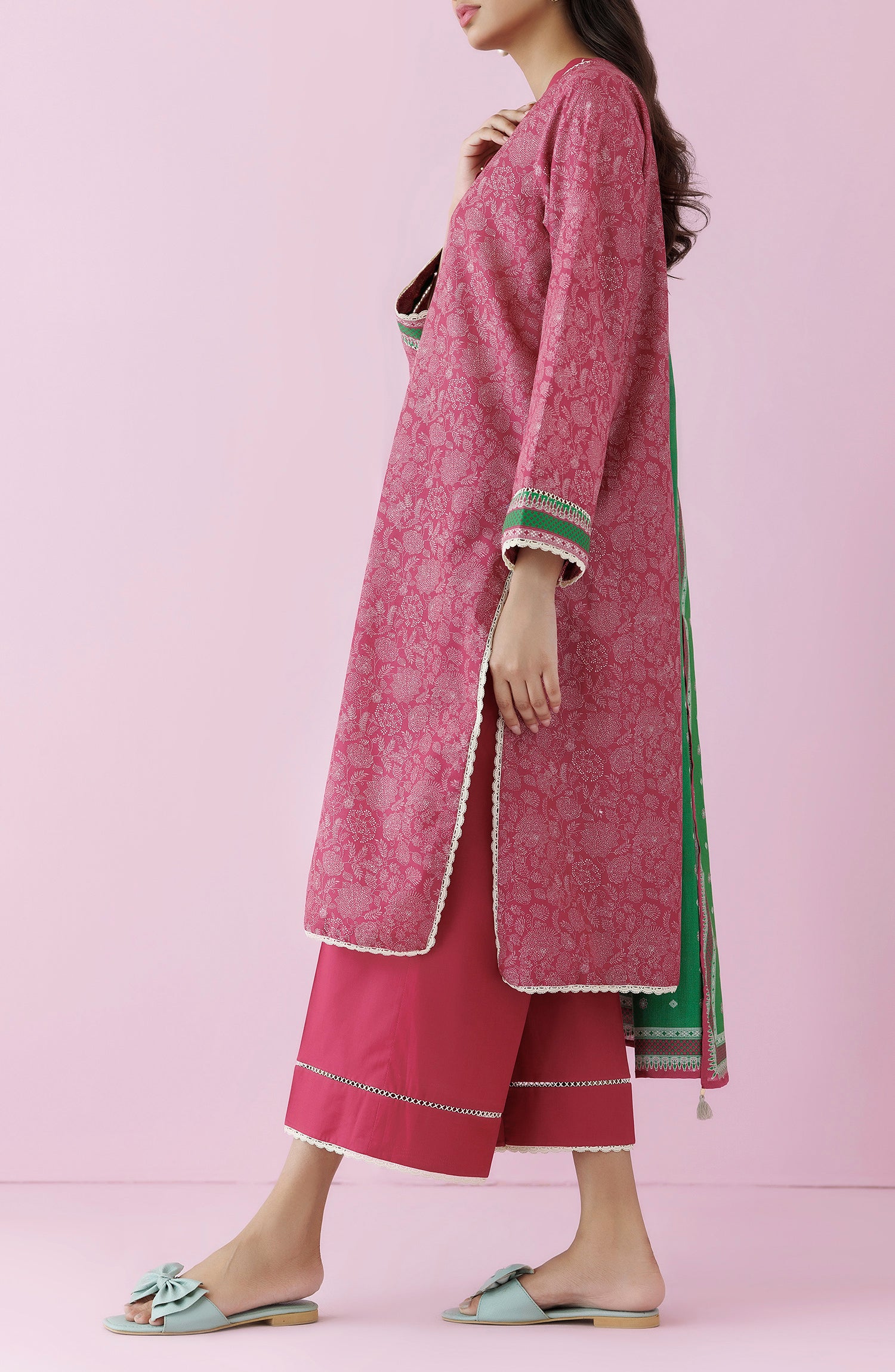 Unstitched 3 Piece Printed Lawn Shirt , Cambric Pant and Lawn Dupatta (OTL-24-351/U PINK)