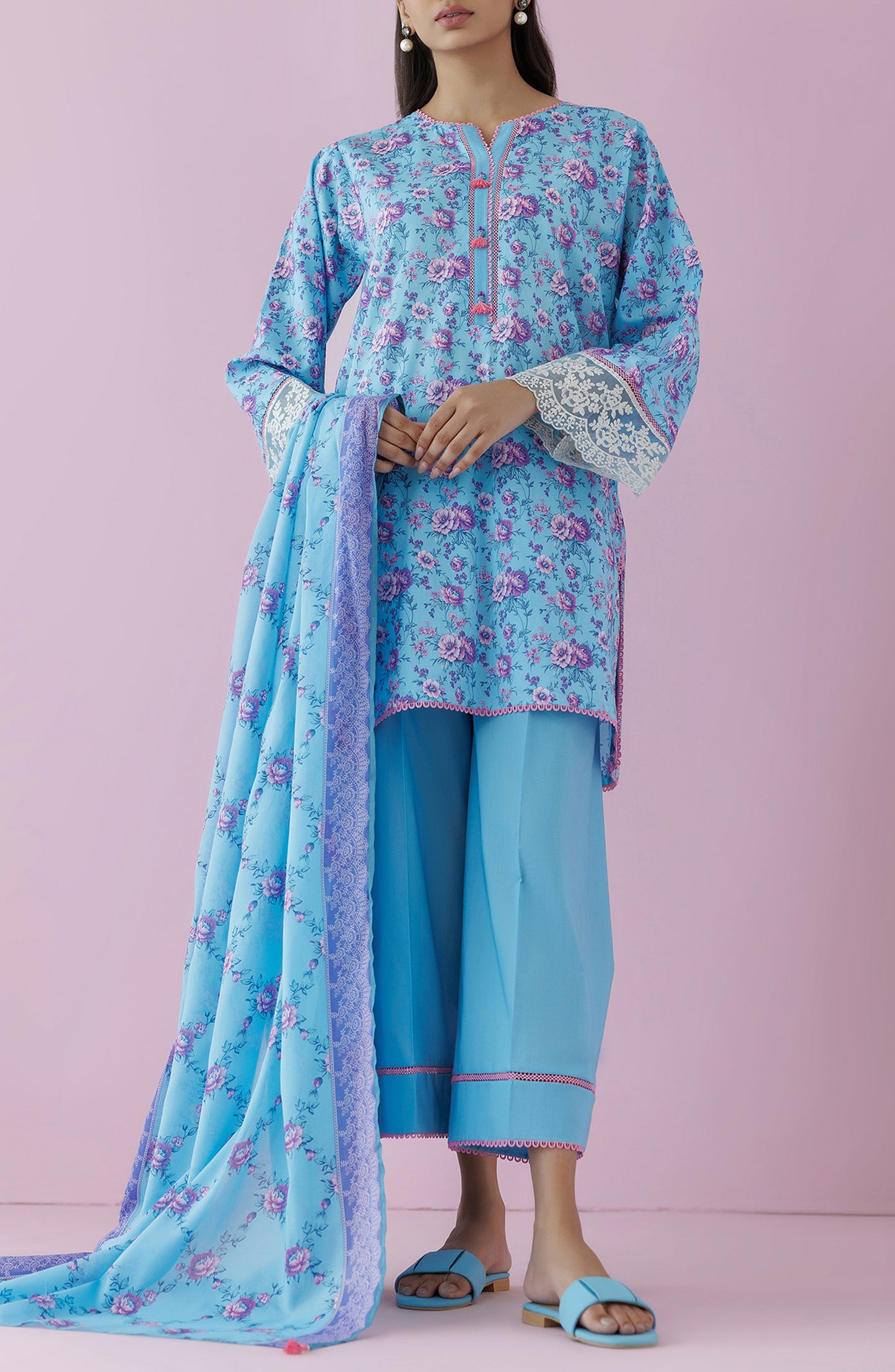 OTL-24-228/U ICE BLUE LAWN Women UNSTITCHED SHIRT DUPATTA PANTS