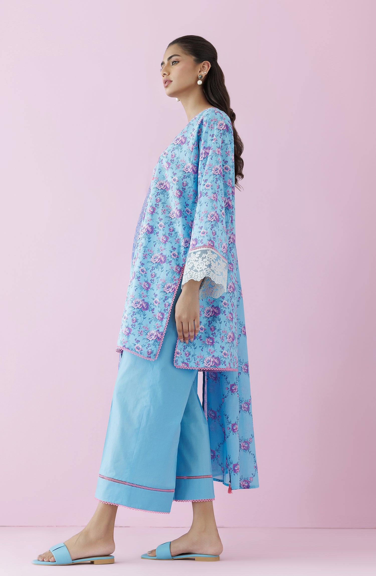 Unstitched 3 Piece Embroidered Lawn Shirt , Cambric Pant and Lawn Dupatta (OTL-24-228/U ICE BLUE)