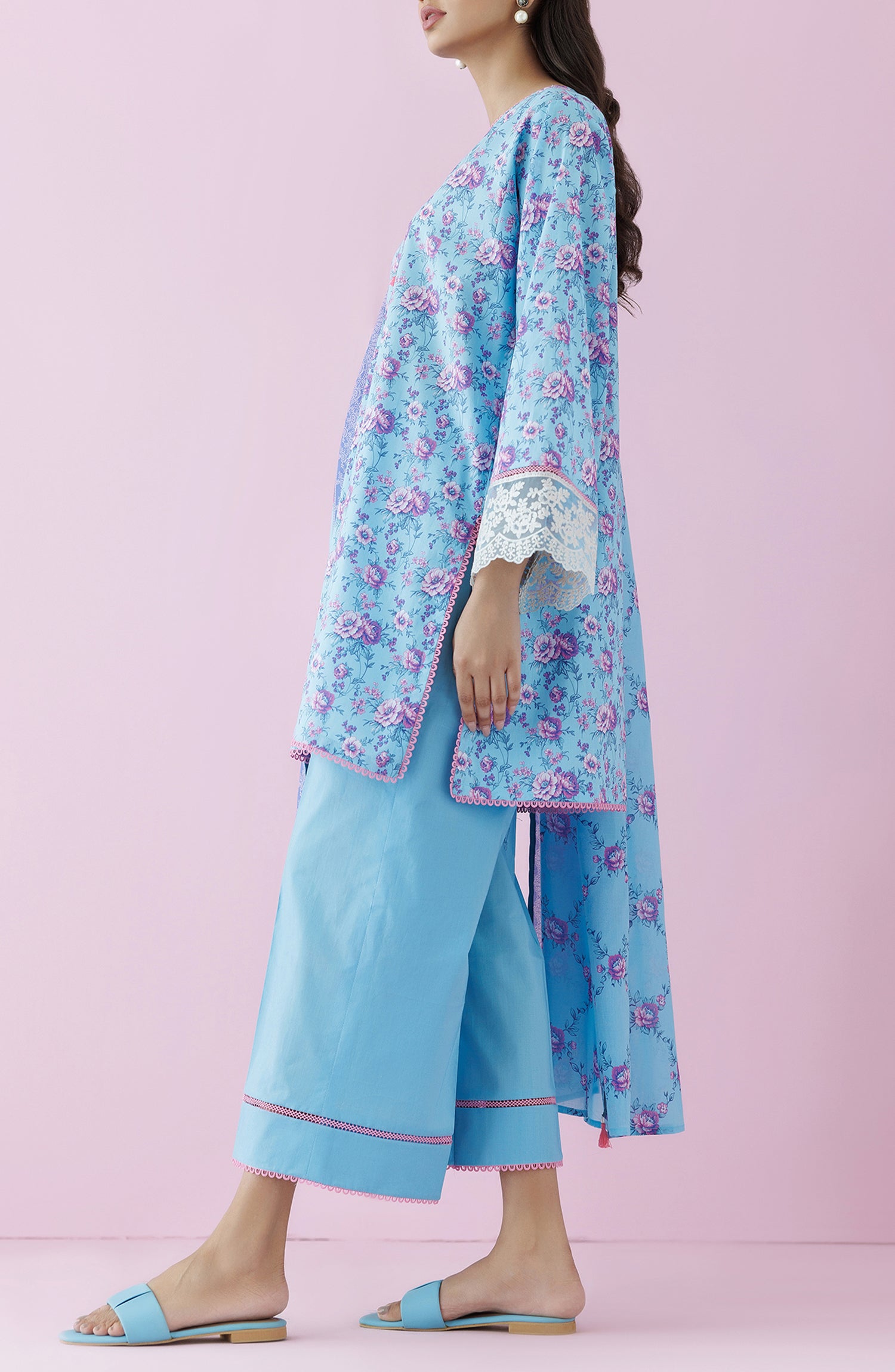 Stitched 3 Piece Premium Embroidered Casual Lawn Shirt , Cambric Pant and Lawn Dupatta (OTL-24-228/S ICE BLUE)