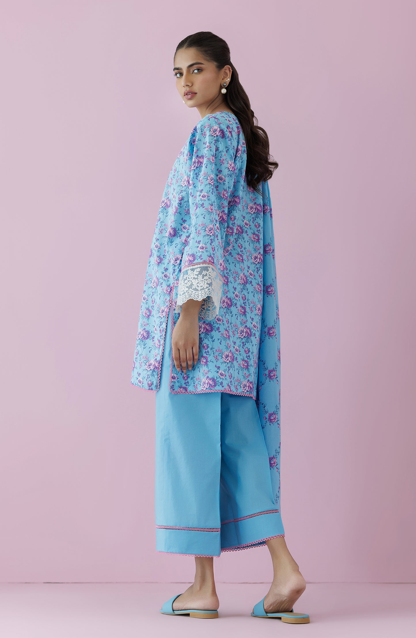 Unstitched 3 Piece Embroidered Lawn Shirt , Cambric Pant and Lawn Dupatta (OTL-24-228/U ICE BLUE)