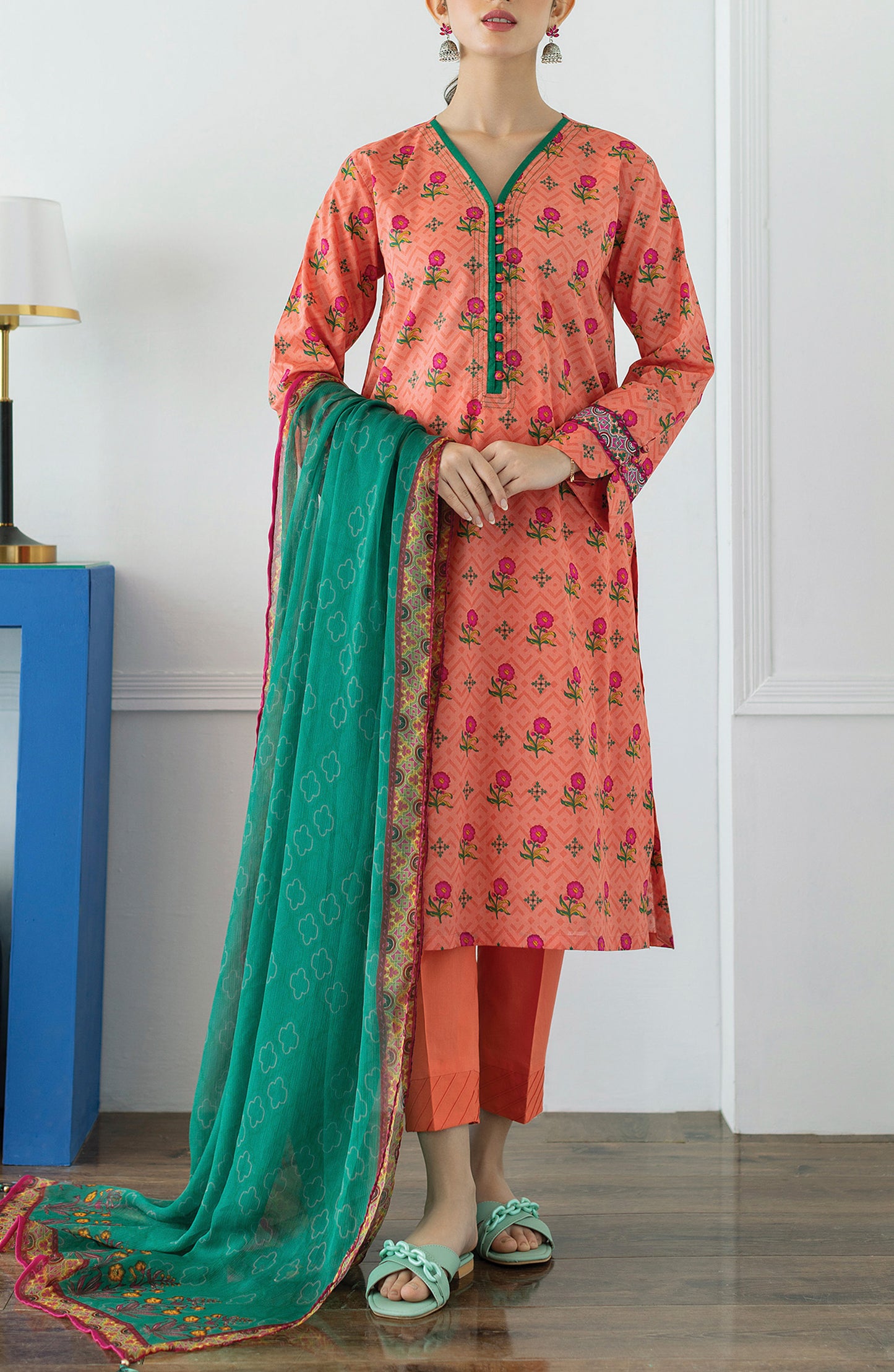 OTL-23-060/U PEACH LAWN  UNSTITCHED SHIRT DUPATTA PANTS