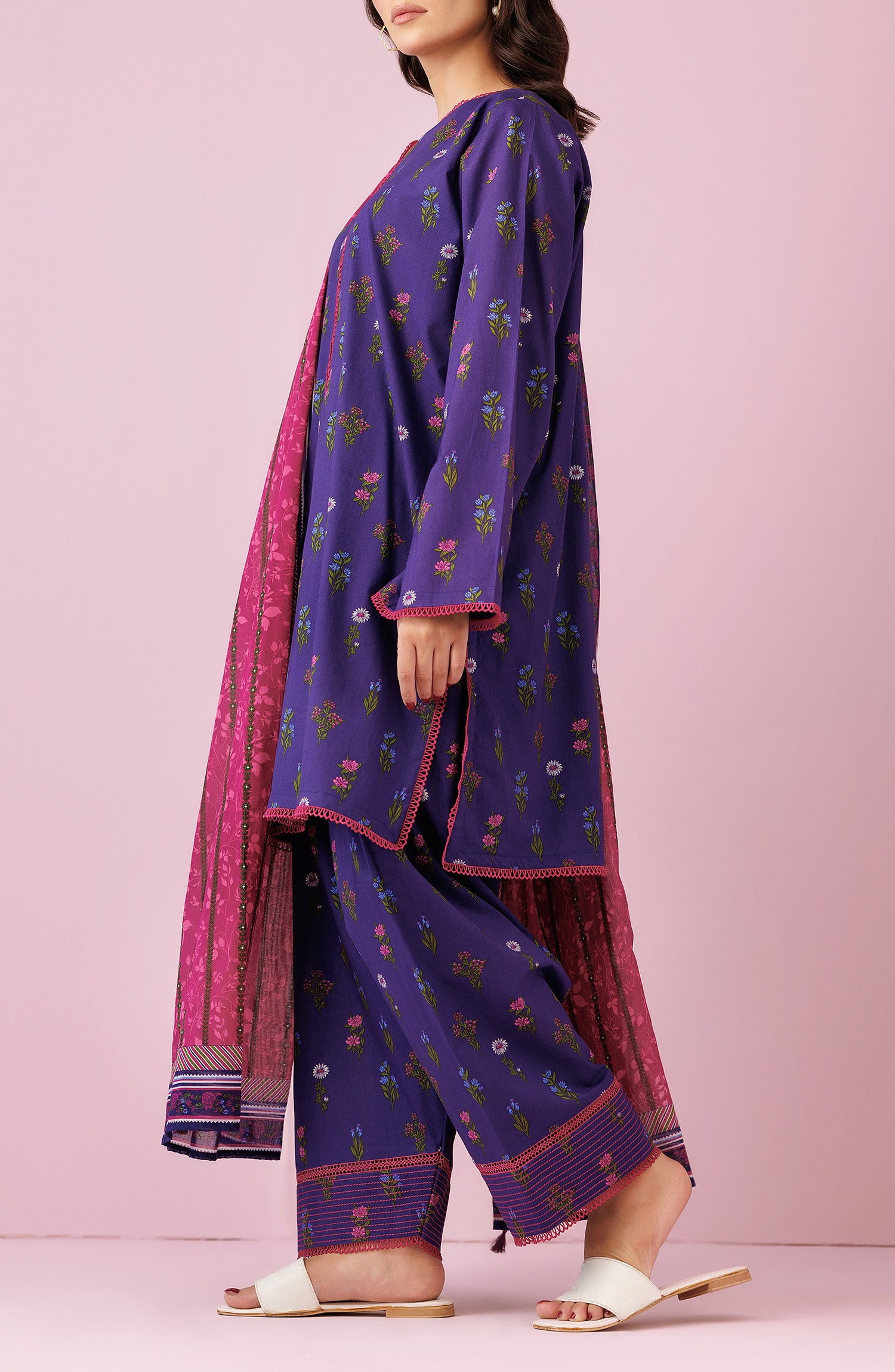 Unstitched 3 Piece Printed Lawn Shirt , Cambric Pant and Lawn Dupatta (OTL-24-221/U PURPLE)