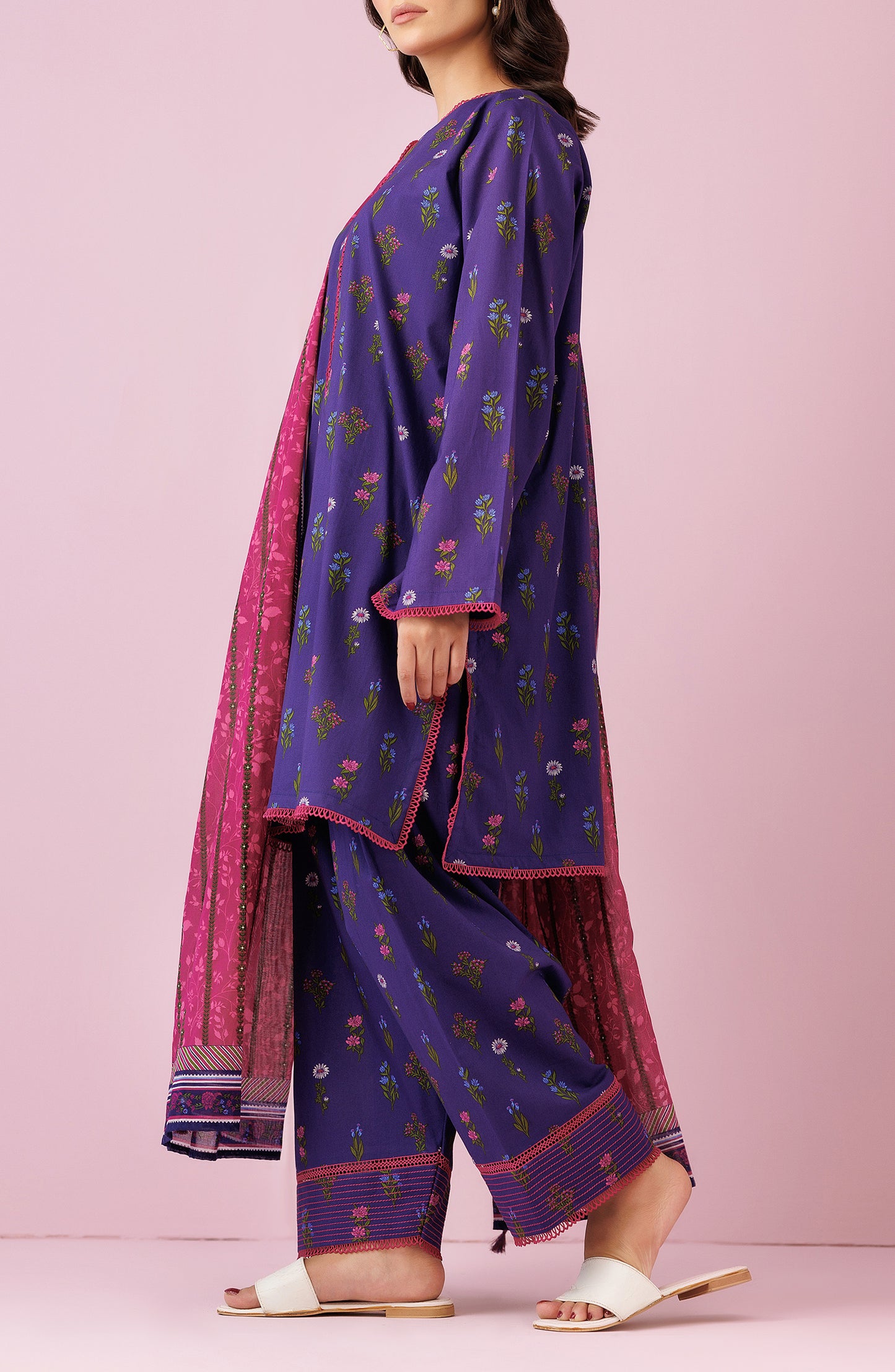 Unstitched 3 Piece Printed Lawn Shirt , Cambric Pant and Lawn Dupatta (OTL-24-221/U PURPLE)