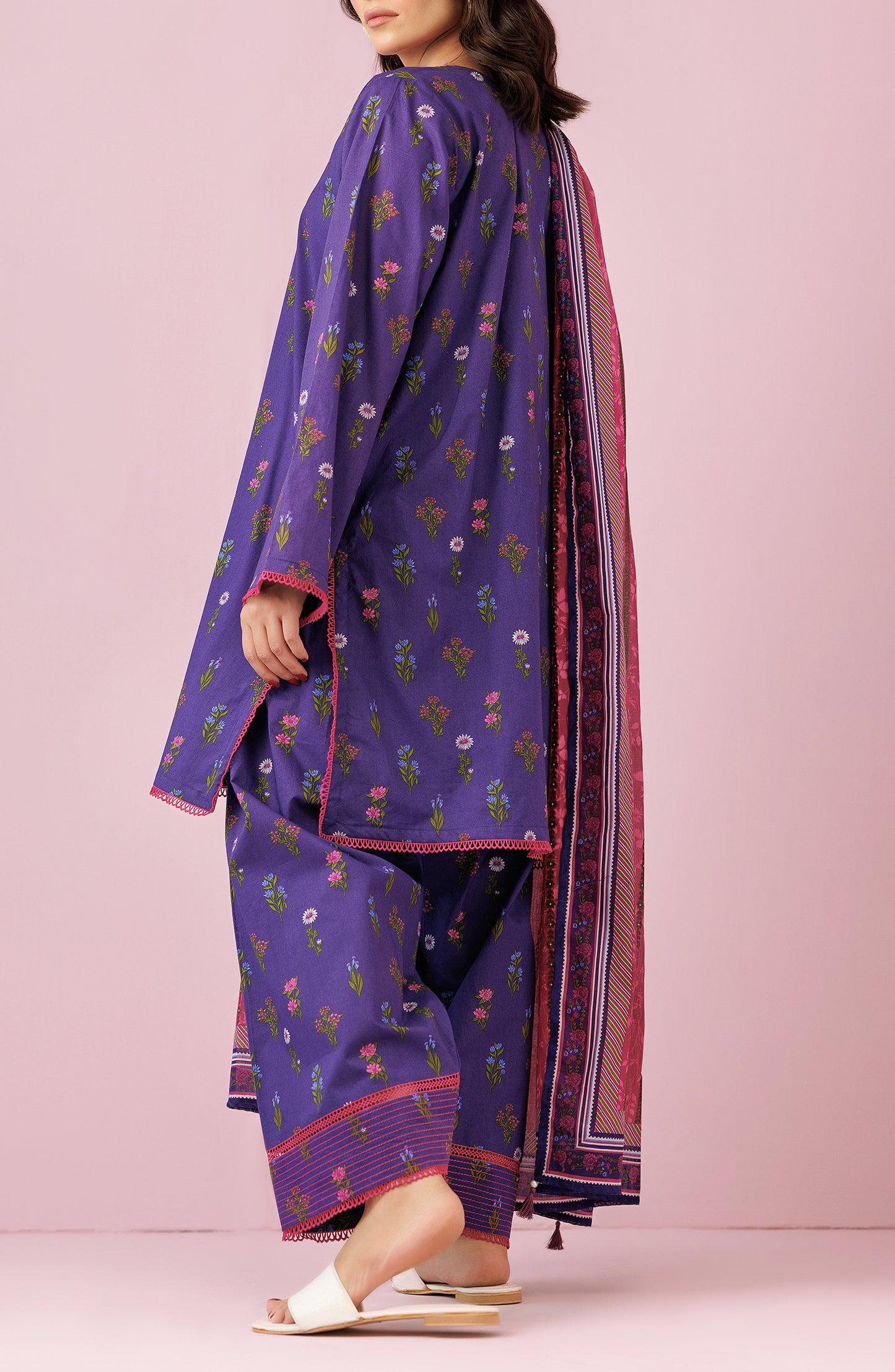 Unstitched 3 Piece Printed Lawn Shirt , Cambric Pant and Lawn Dupatta (OTL-24-221/U PURPLE)