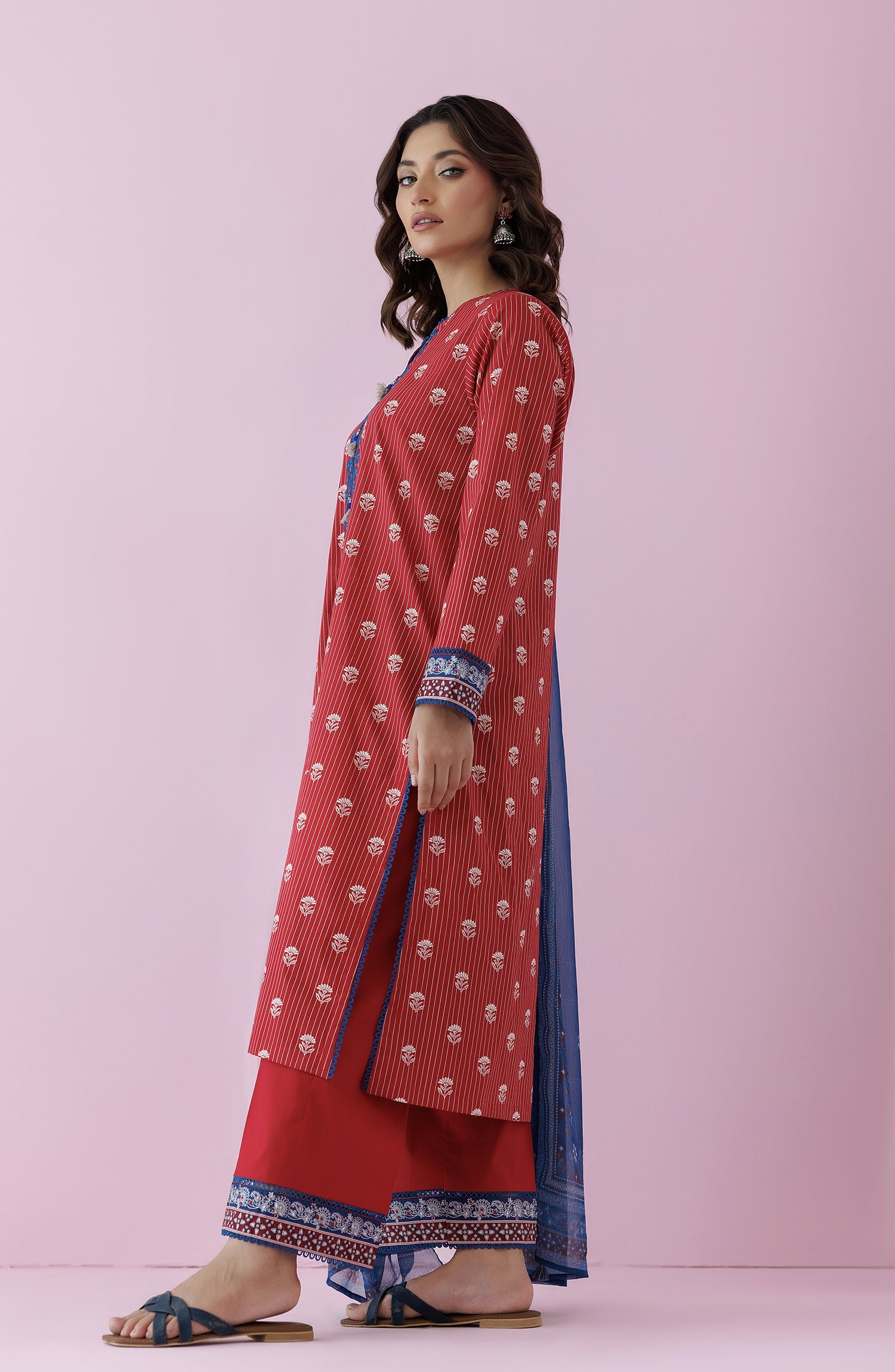 Unstitched 3 Piece Embroidered Lawn Shirt , Cambric Pant and Lawn Dupatta (OTL-24-459/U MAROON)