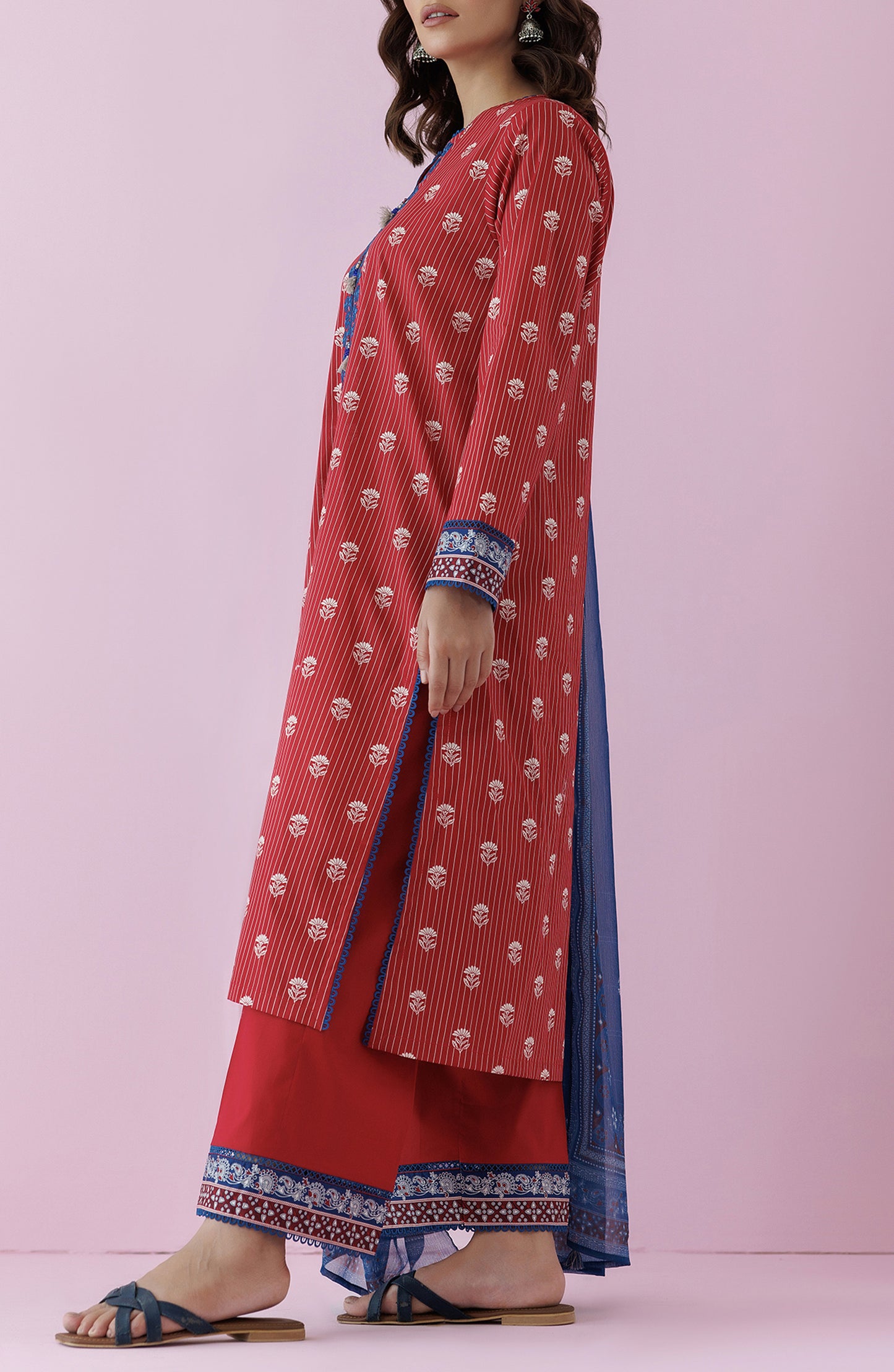 Unstitched 3 Piece Embroidered Lawn Shirt , Cambric Pant and Lawn Dupatta (OTL-24-459/U MAROON)