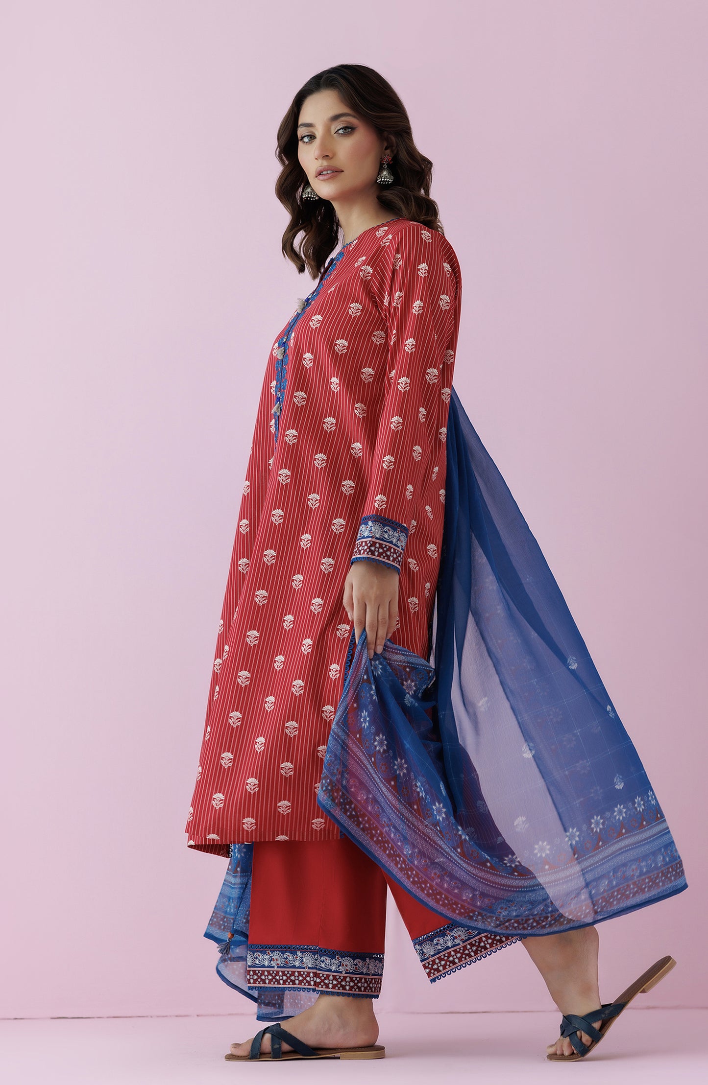 Unstitched 3 Piece Embroidered Lawn Shirt , Cambric Pant and Lawn Dupatta (OTL-24-459/U MAROON)