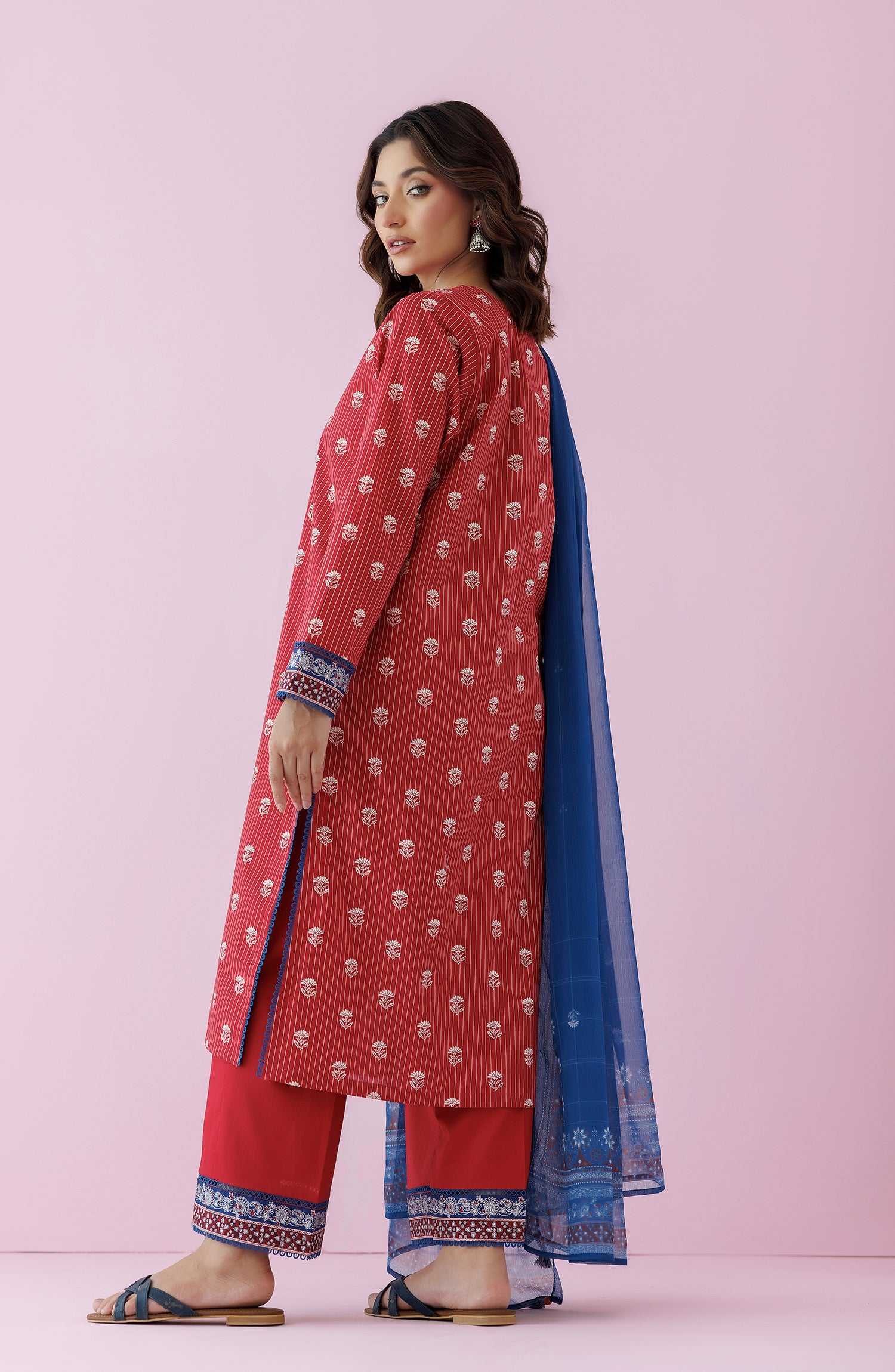 Unstitched 3 Piece Embroidered Lawn Shirt , Cambric Pant and Lawn Dupatta (OTL-24-459/U MAROON)