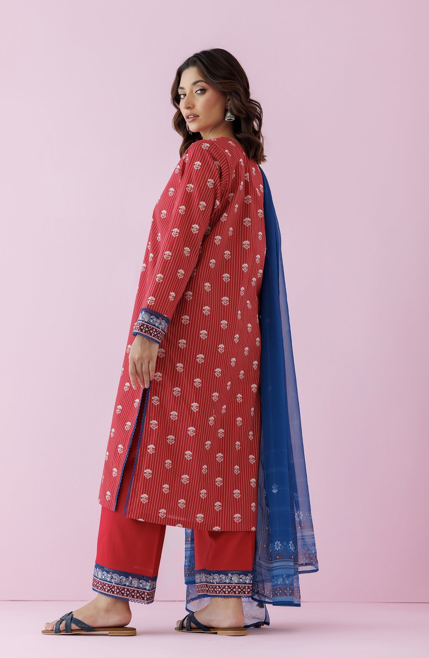 Unstitched 3 Piece Embroidered Lawn Shirt , Cambric Pant and Lawn Dupatta (OTL-24-459/U MAROON)