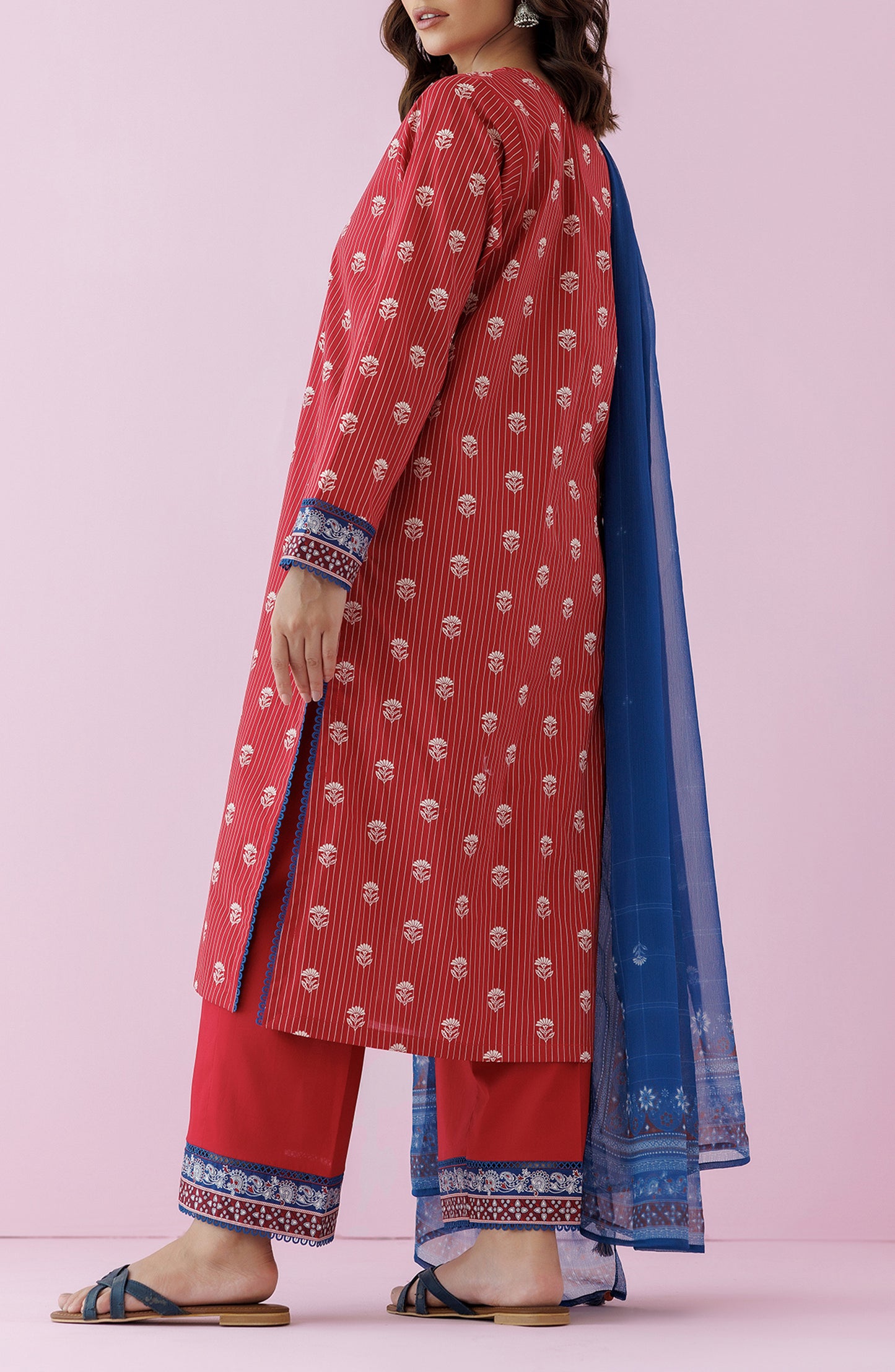 Unstitched 3 Piece Embroidered Lawn Shirt , Cambric Pant and Lawn Dupatta (OTL-24-459/U MAROON)