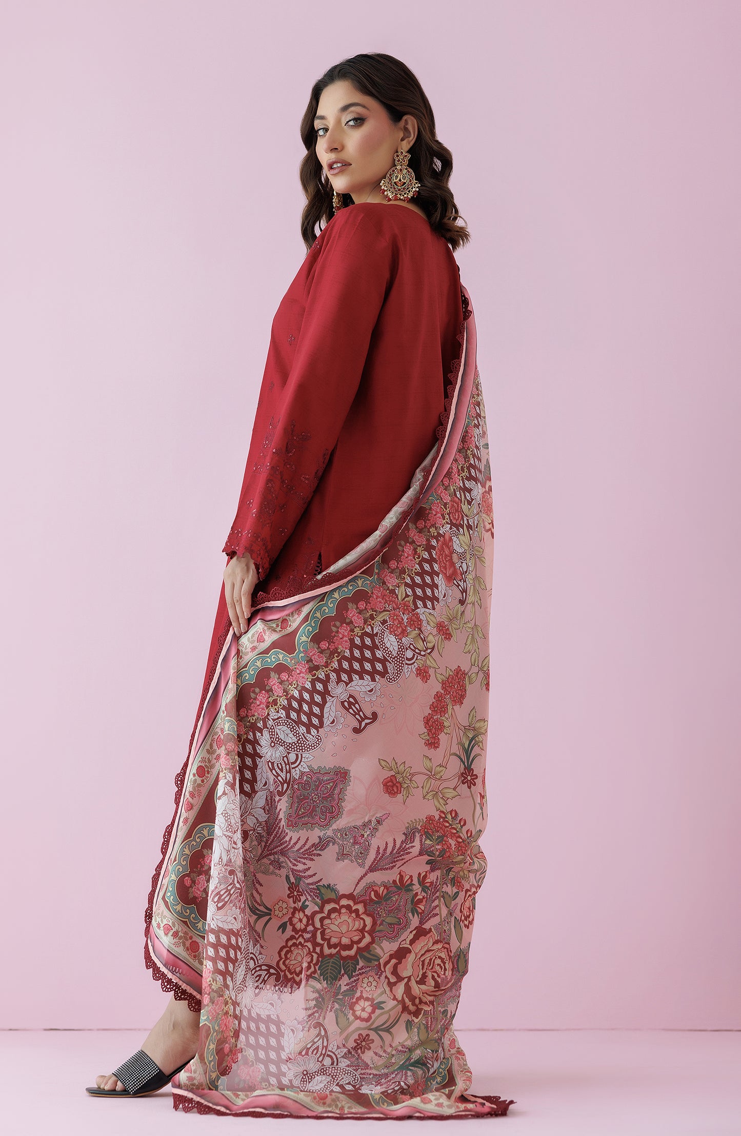 OTL-24-007/S RED JACQUARD Women READY TO WEAR SHIRT DUPATTA PANTS