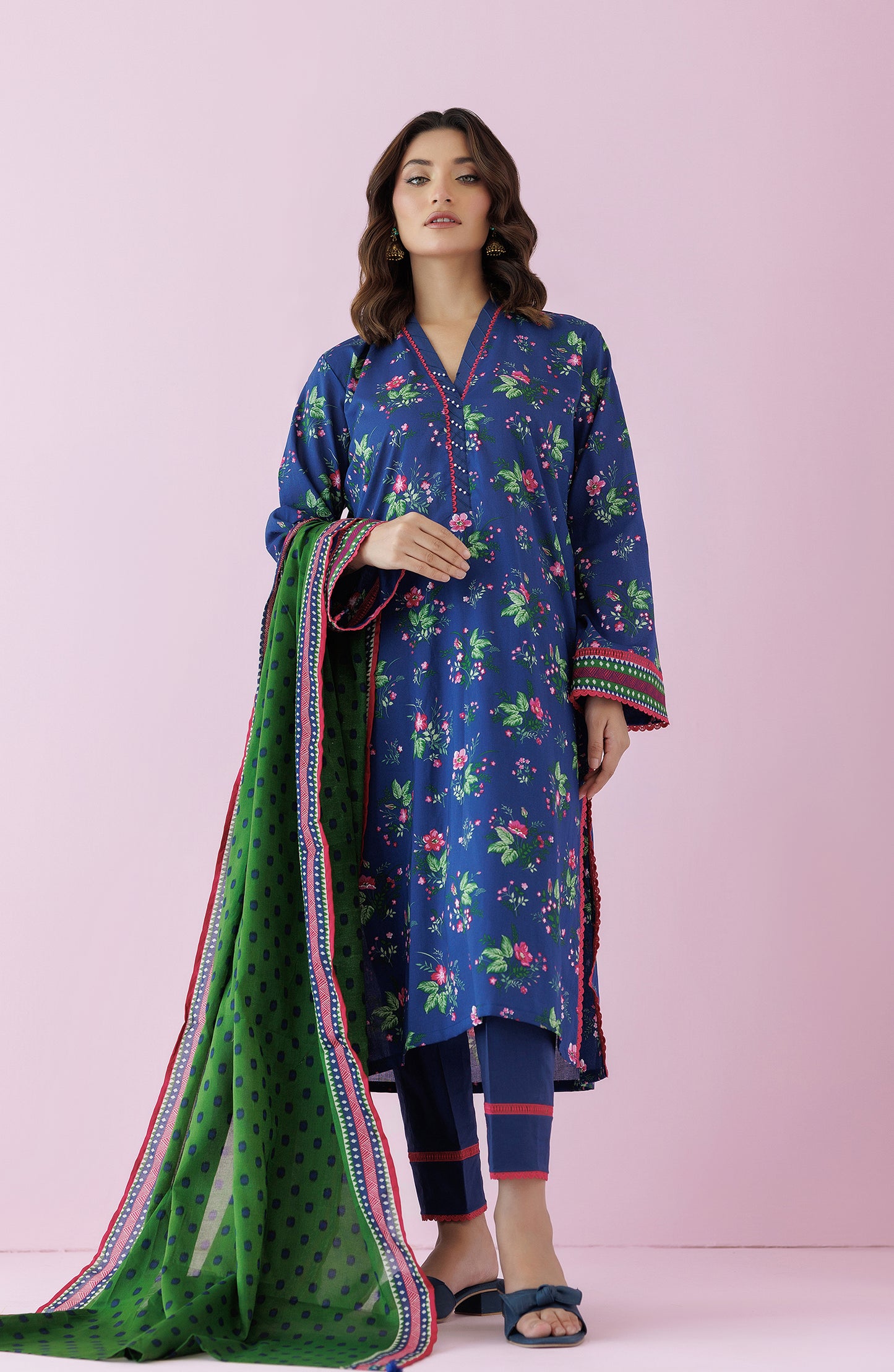 Unstitched 3 Piece Printed Lawn Shirt , Cambric Pant and Lawn Dupatta (OTL-24-194/U BLUE)