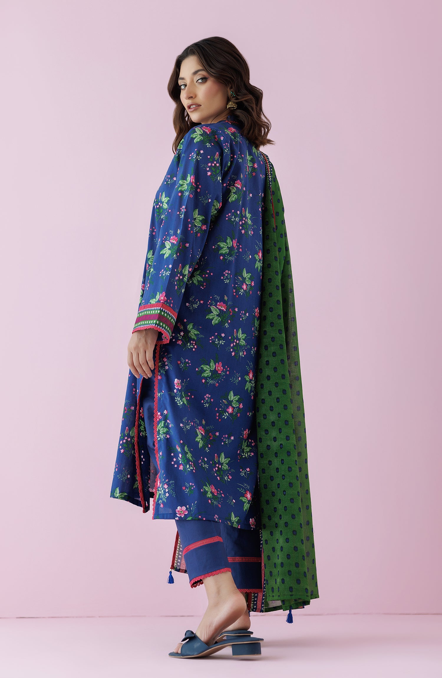 Unstitched 3 Piece Printed Lawn Shirt , Cambric Pant and Lawn Dupatta (OTL-24-194/U BLUE)