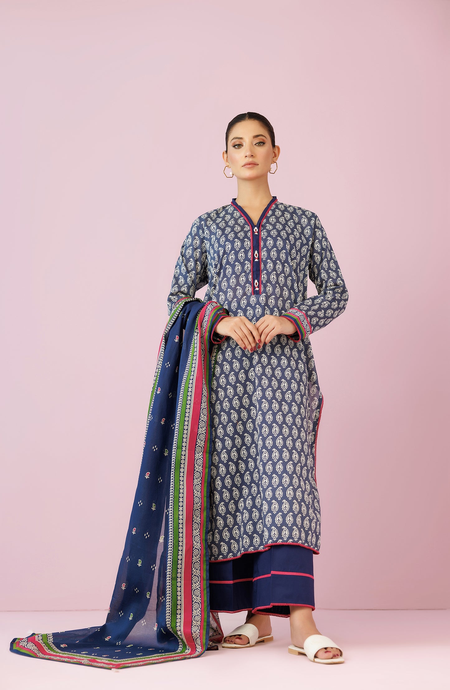 Unstitched 3 Piece Printed Lawn Shirt , Cambric Pant and Lawn Dupatta (OTL-24-135/U BLUE)