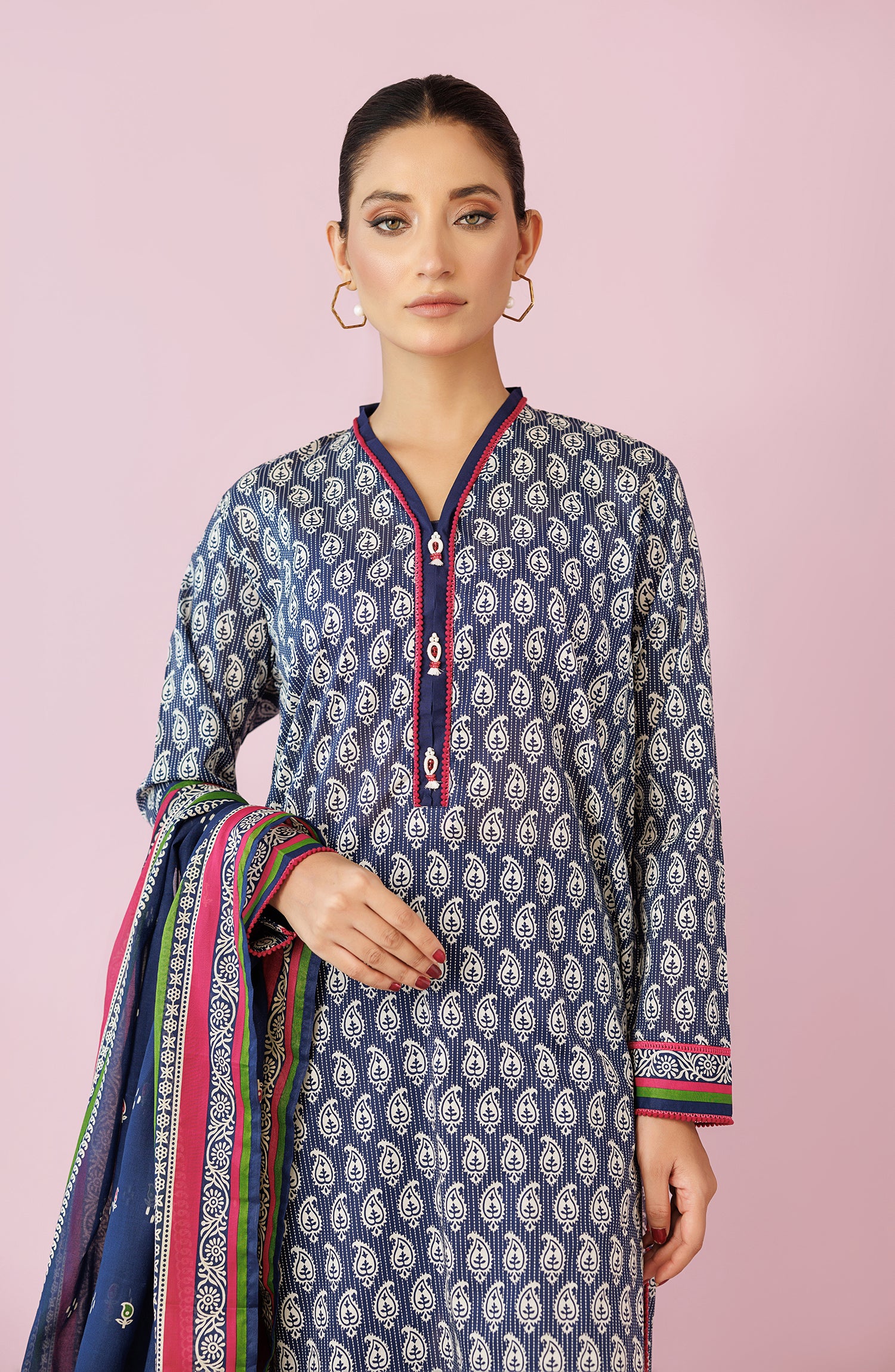 Unstitched 3 Piece Printed Lawn Shirt , Cambric Pant and Lawn Dupatta (OTL-24-135/U BLUE)