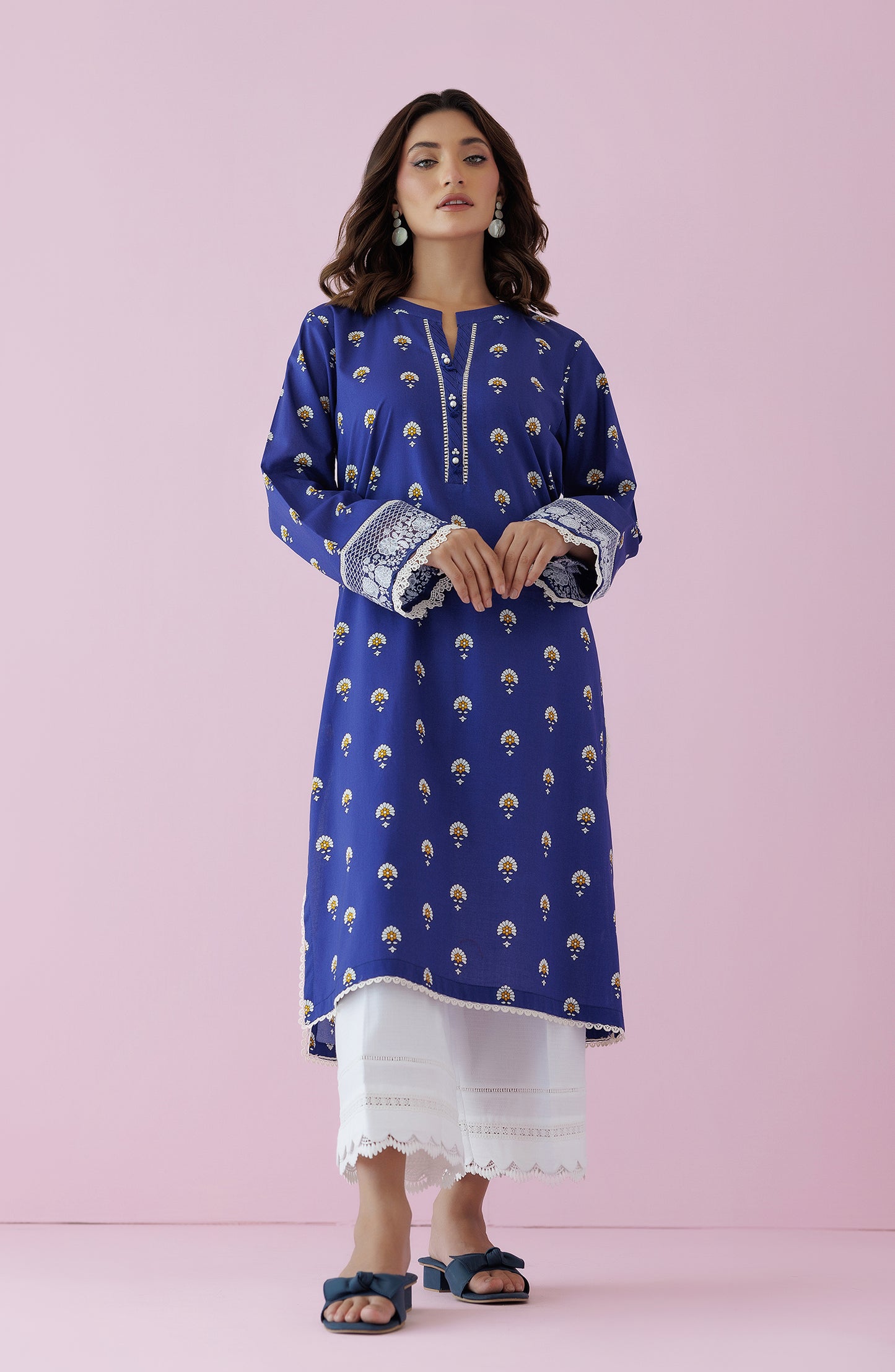 Unstitched 1 Piece Embroidered Lawn Shirt  (HCS-24-012/U BLUE)