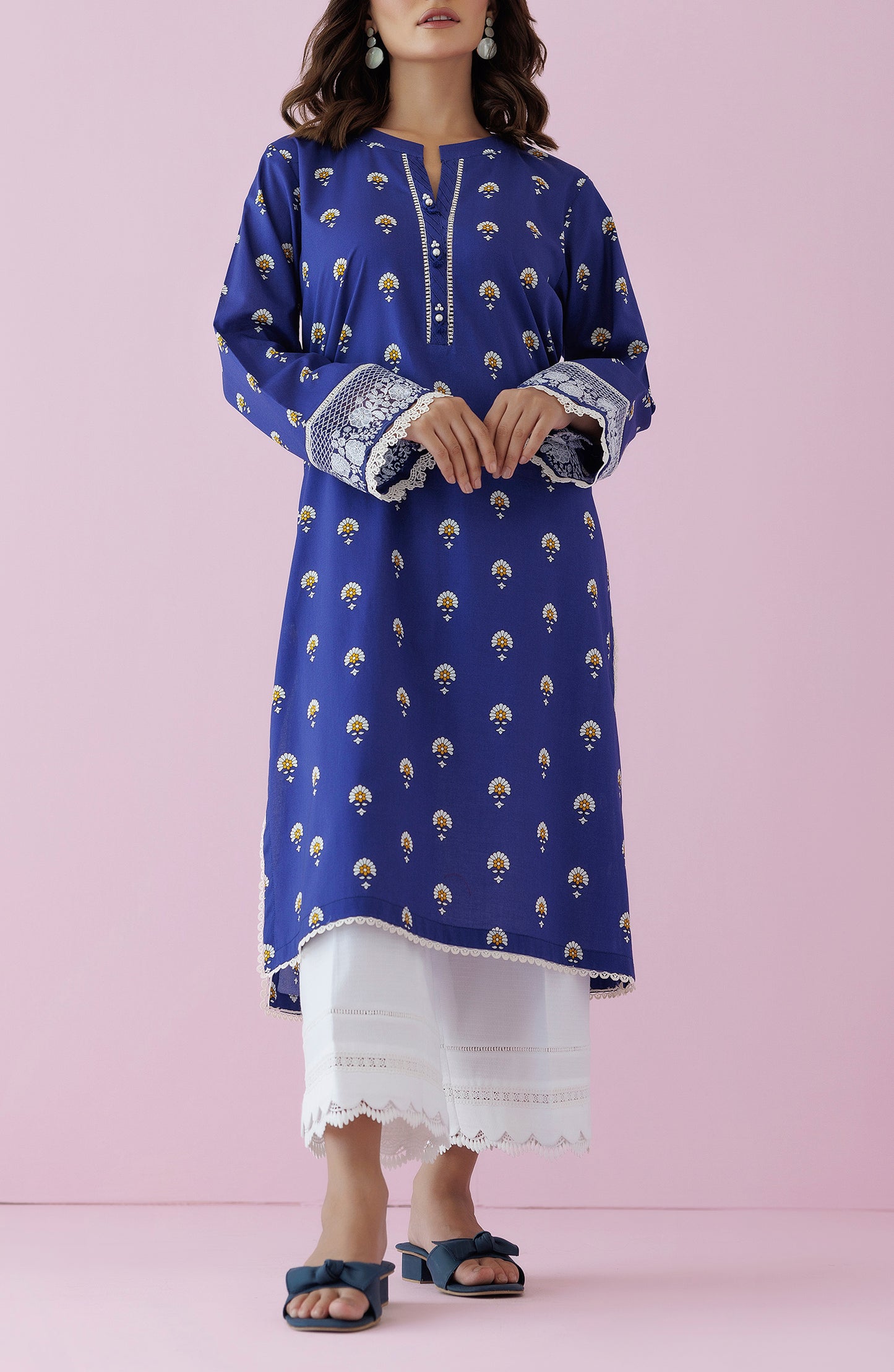 Unstitched 1 Piece Embroidered Lawn Shirt  (HCS-24-012/U BLUE)