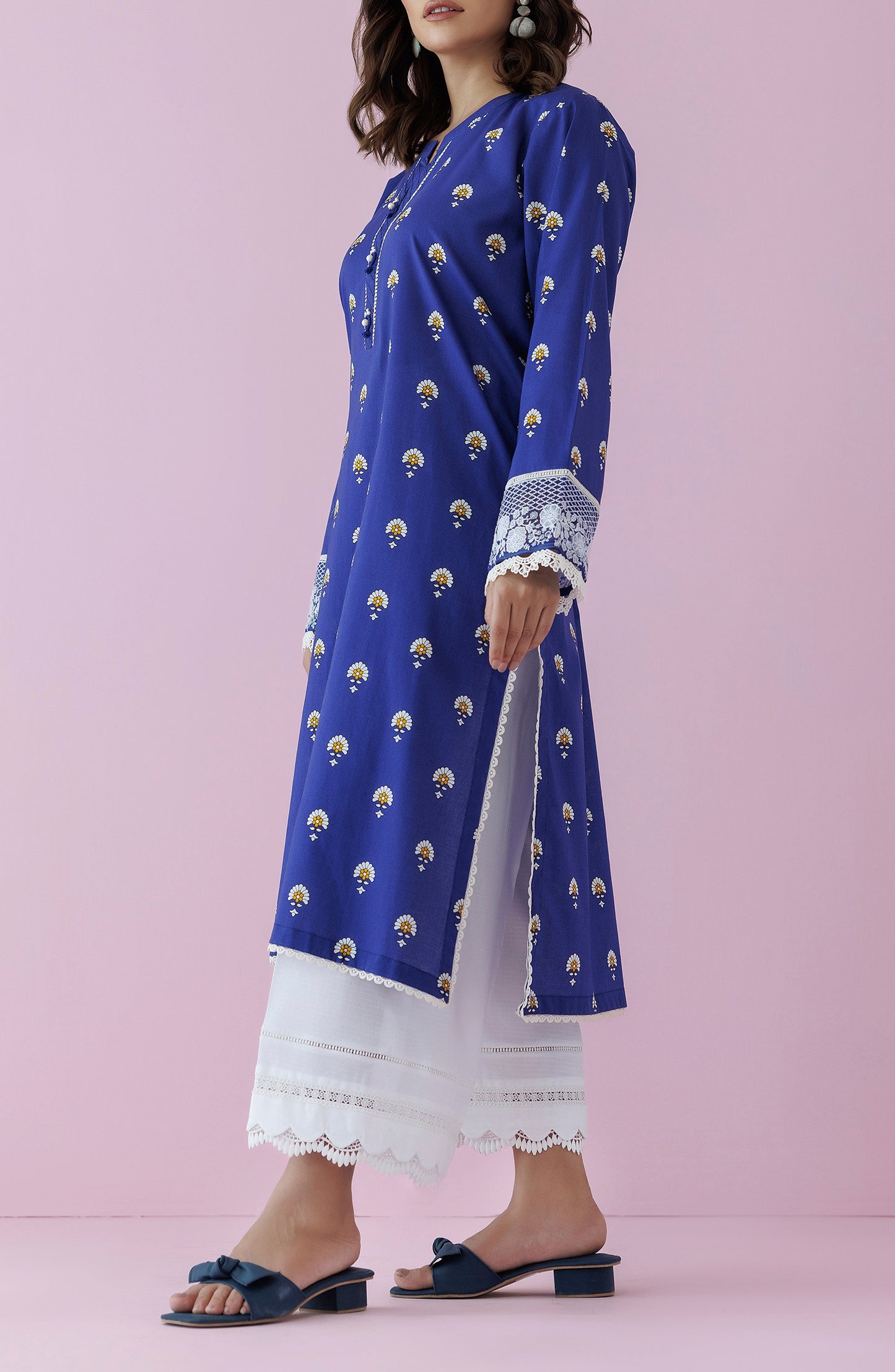 Unstitched 1 Piece Embroidered Lawn Shirt  (HCS-24-012/U BLUE)