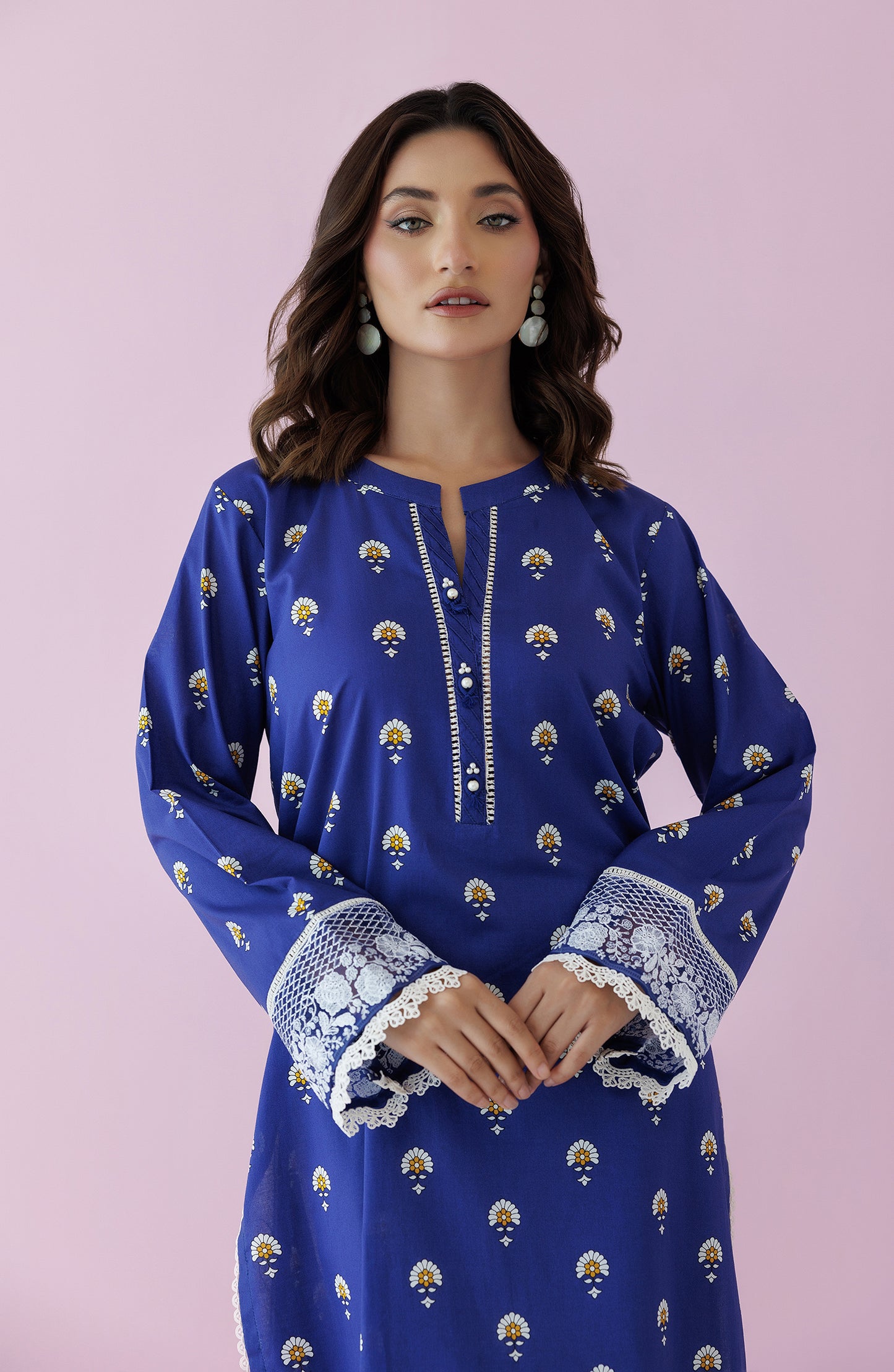 Unstitched 1 Piece Embroidered Lawn Shirt  (HCS-24-012/U BLUE)