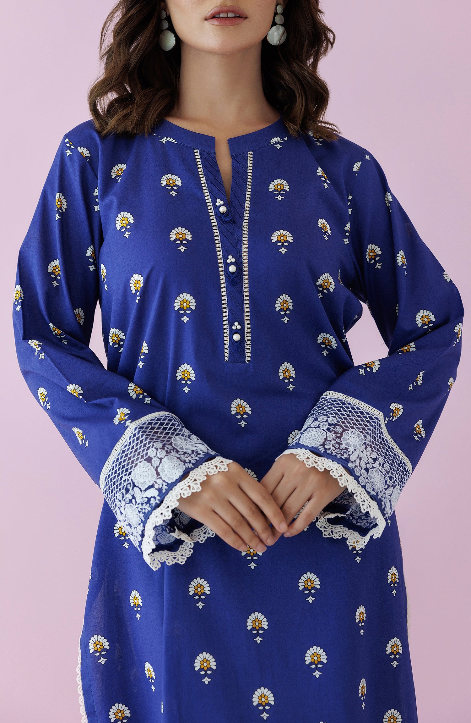 Unstitched 1 Piece Embroidered Lawn Shirt  (HCS-24-012/U BLUE)