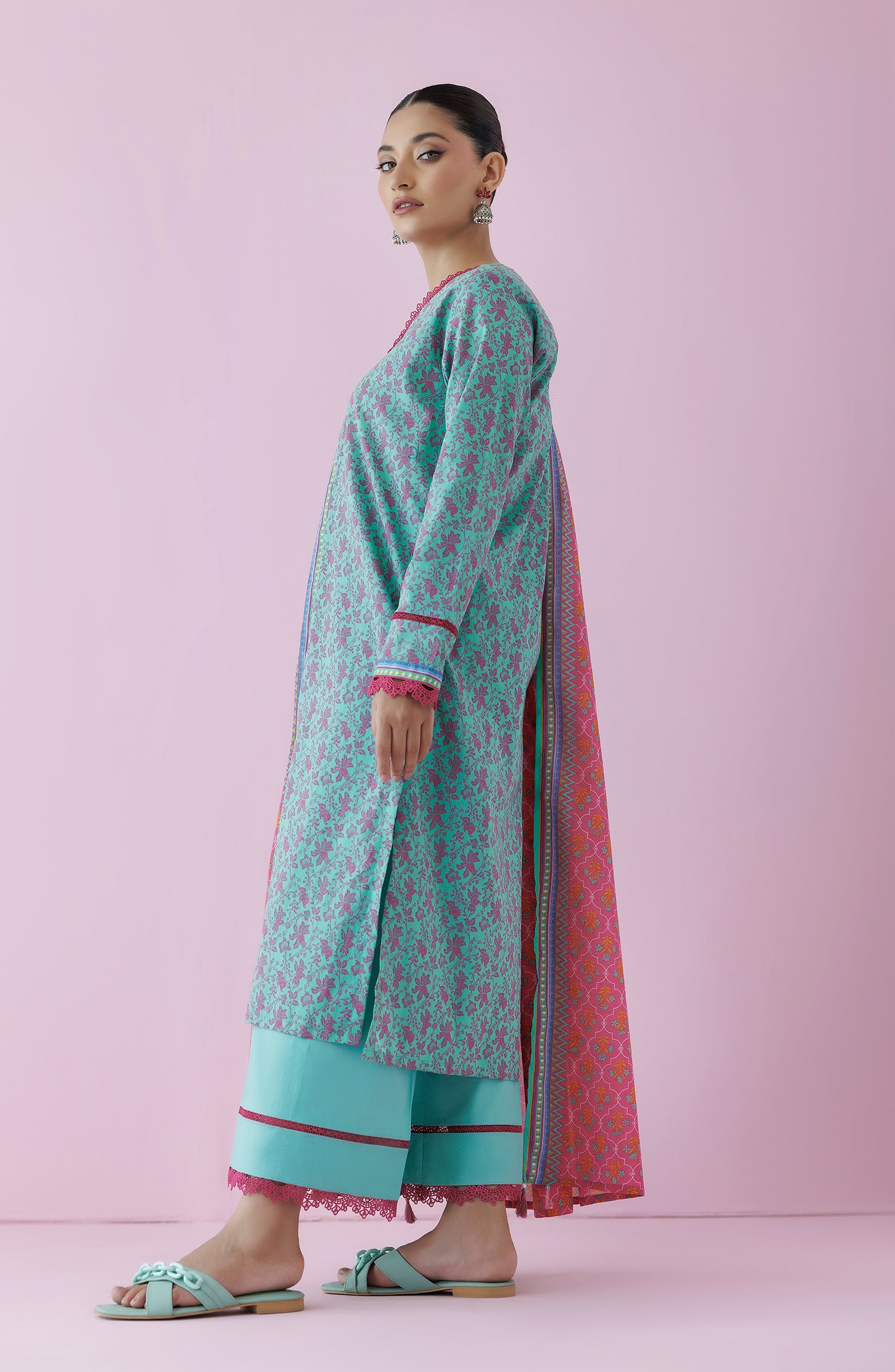 Unstitched 3 Piece Printed Lawn Shirt , Cambric Pant and Lawn Dupatta (OTL-24-349/U GREEN)